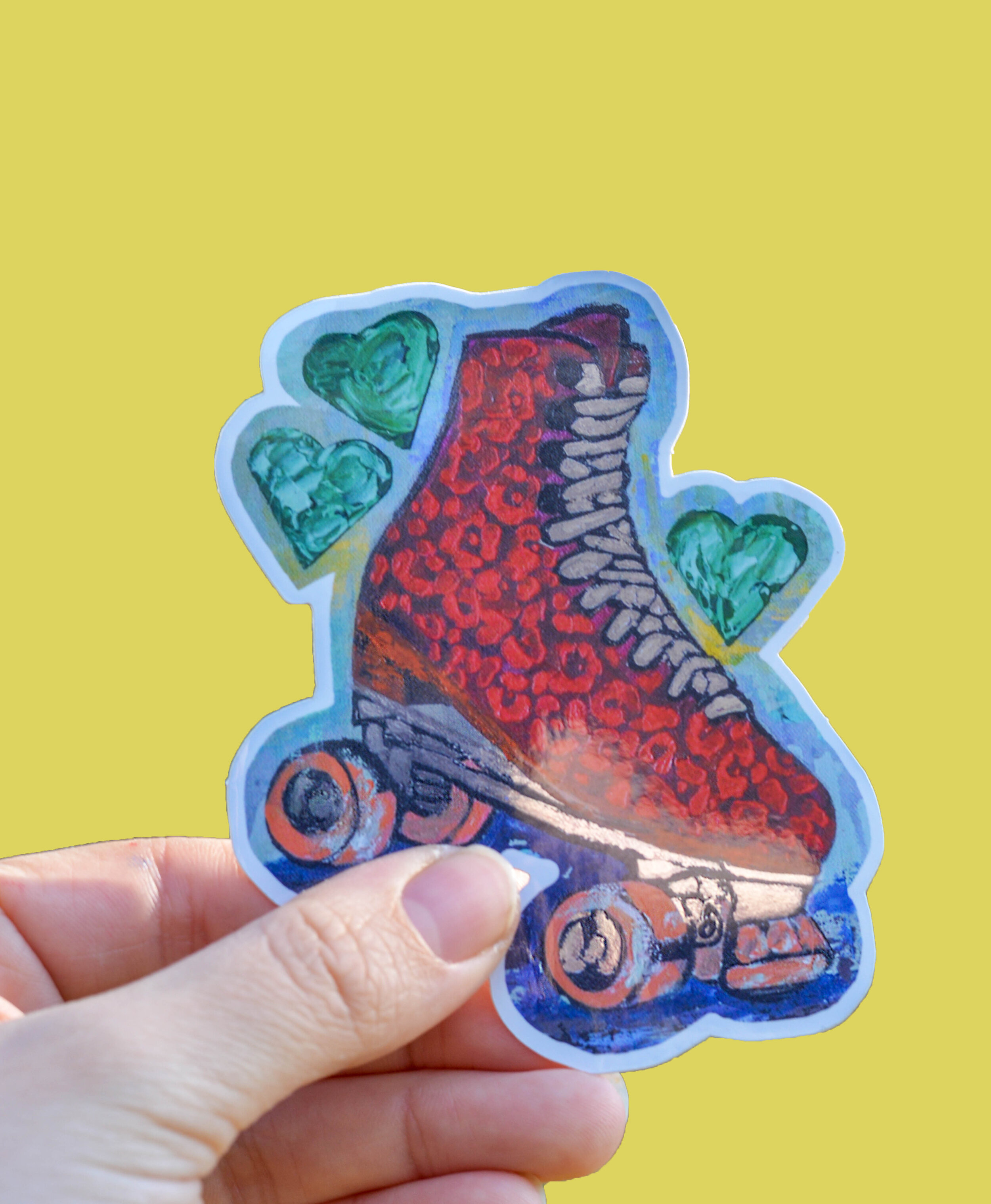 Red Leopard Roller Skate Sticker with Mirror  