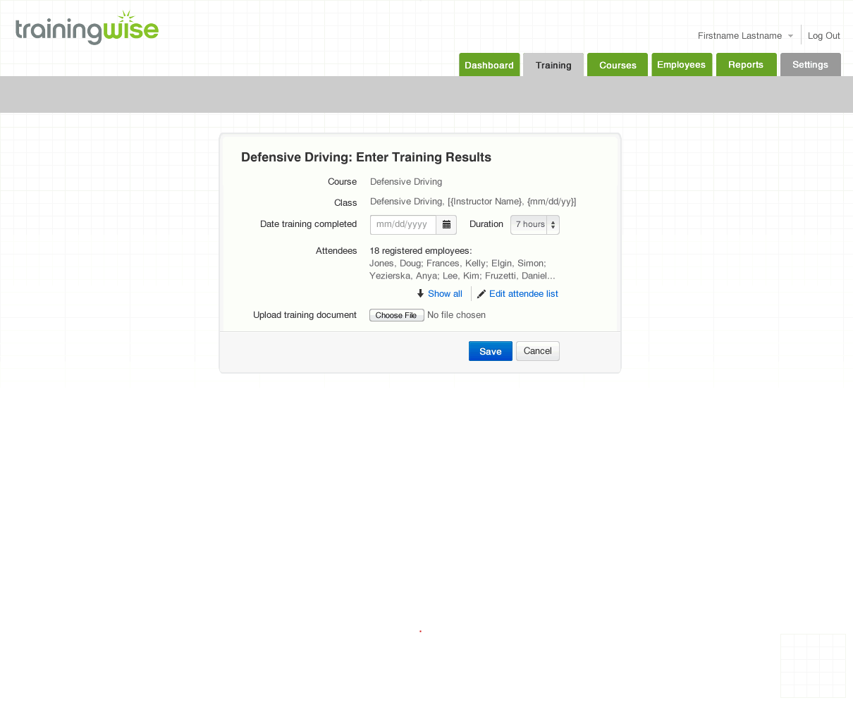 Employee training management application