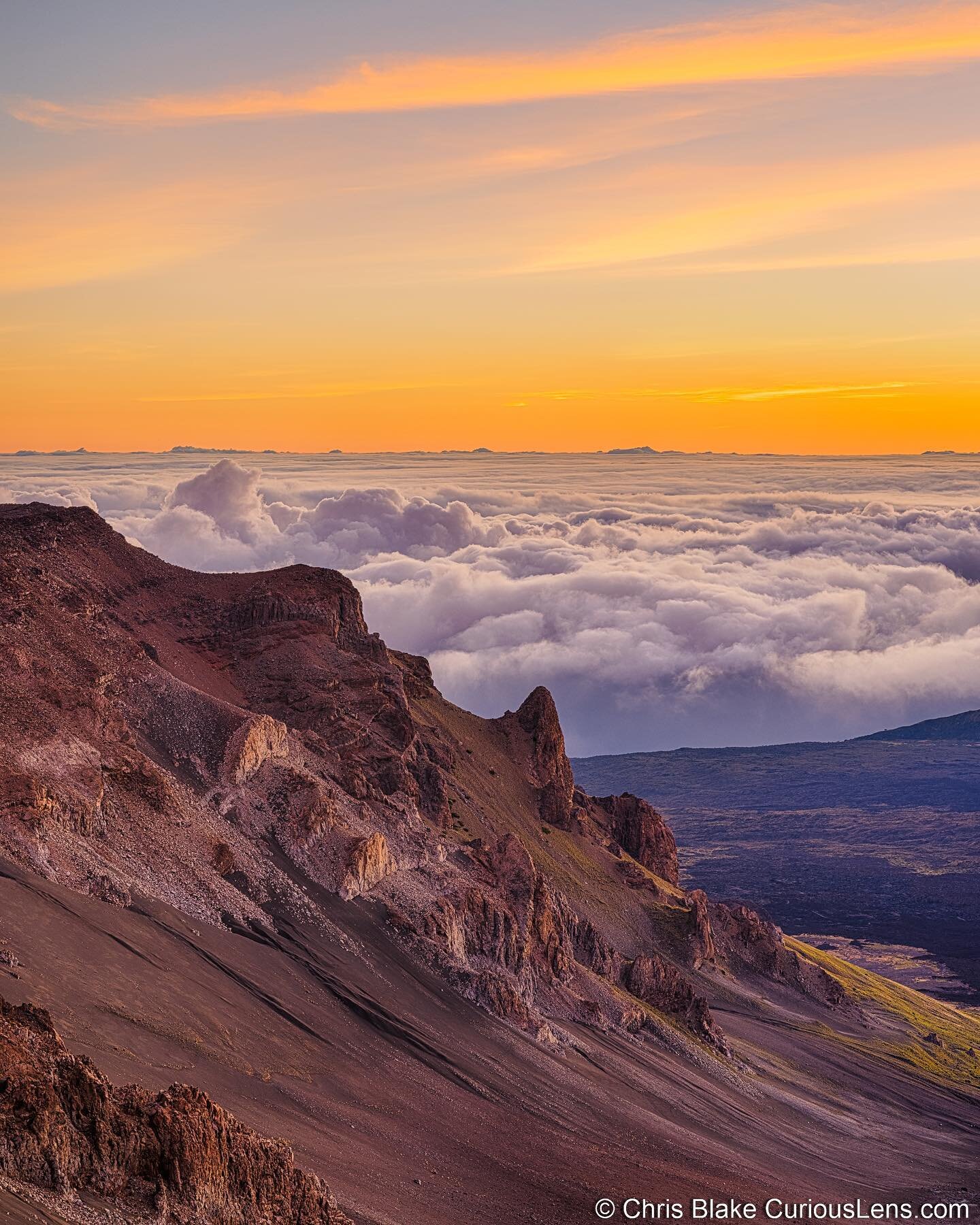 Haleakalā National Park at sunrise. I came up for sunrise twice in a row. It was maybe the best park of my time on the island. You are so high that often the clouds are below you. This image is actually part of a larger 1,000 megapixel image but stan