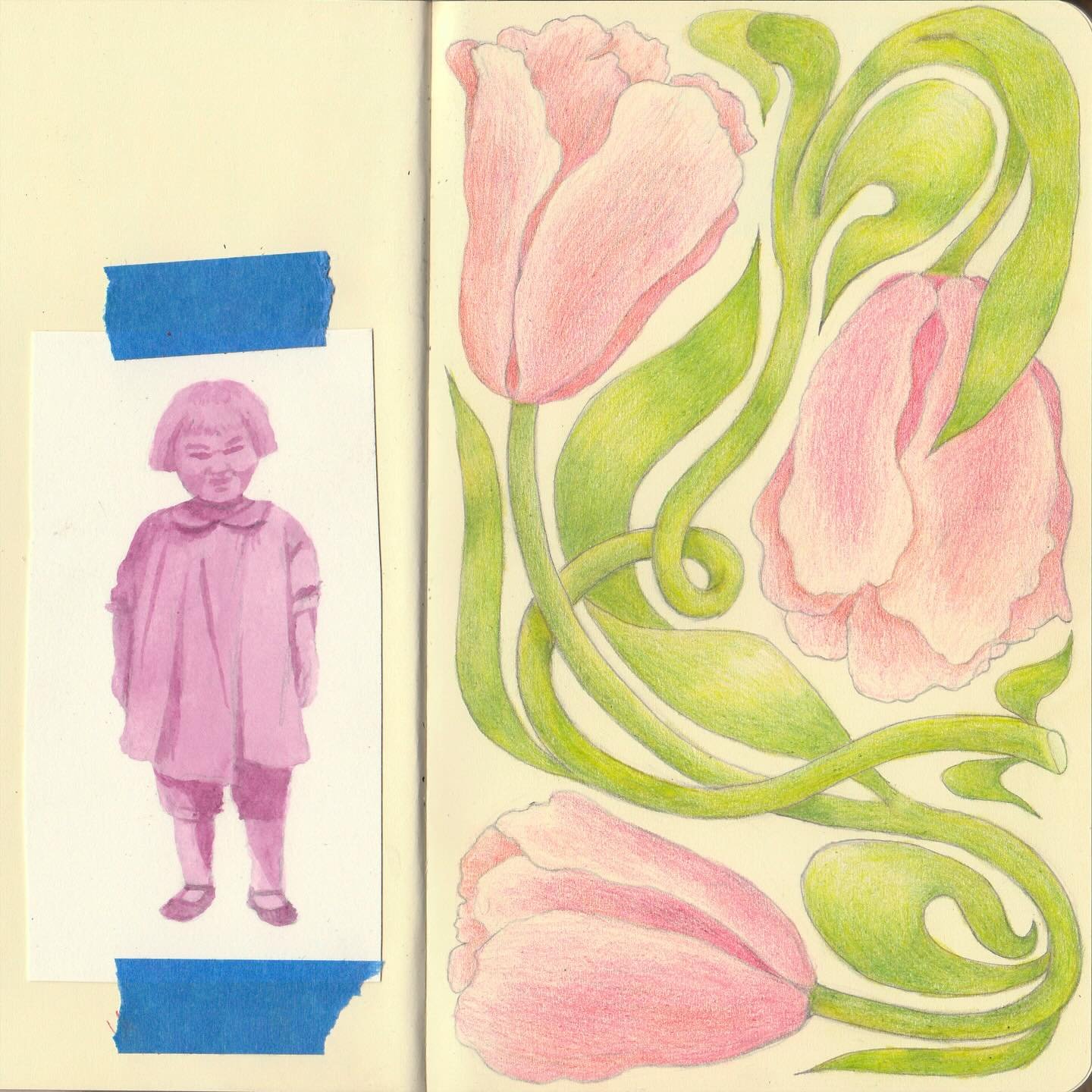 twisty tulips &amp; mini maggie 🌷
.
.
.
.
.
.
.
.
.
.
.
.
.
#sketchbook #painting #illustration #coloredpencil #drawing