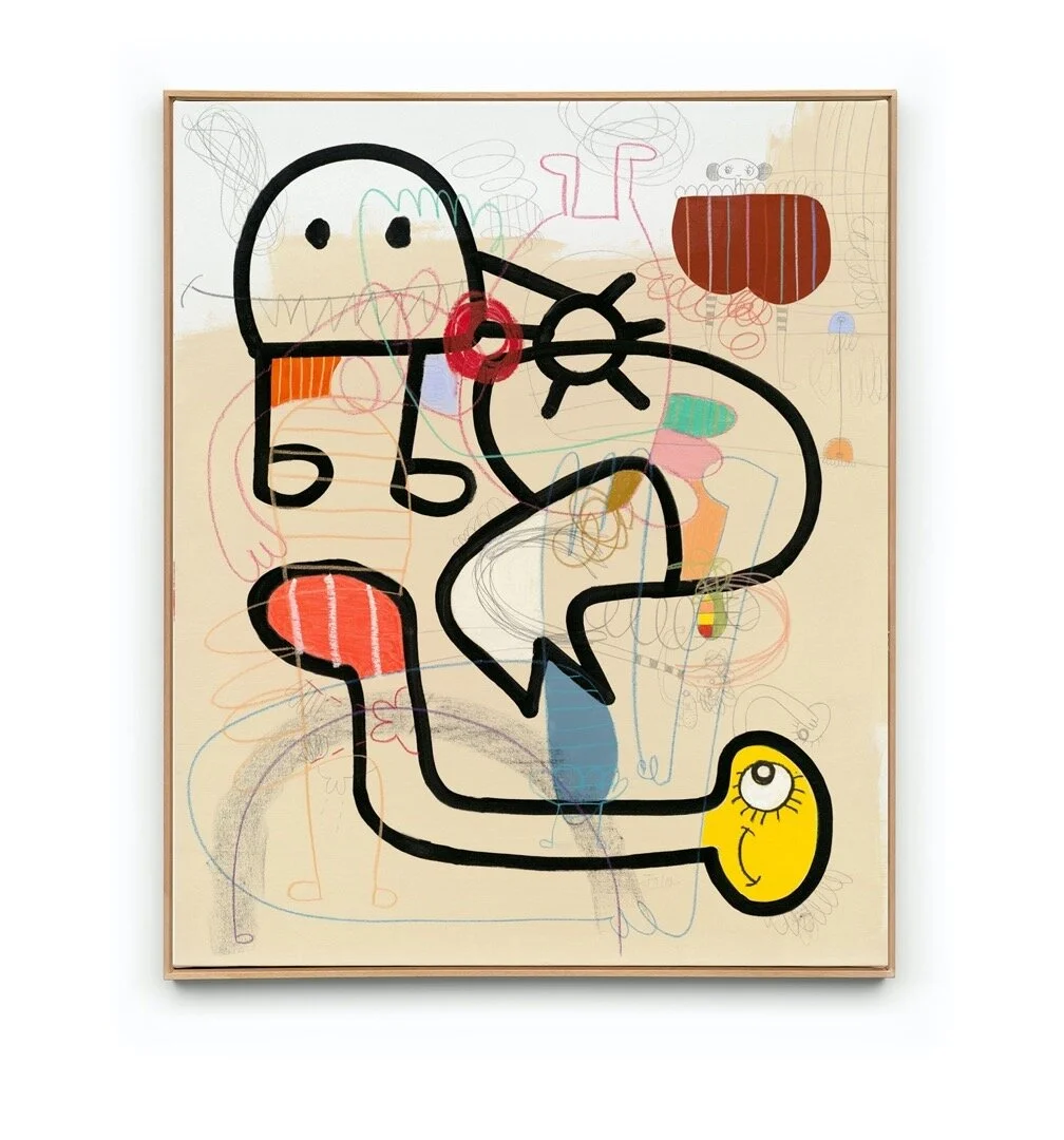 
Orgasm From Cotton Bud In Ear, 2019
Acrylic, oil stick, wax crayon, spray paint, charcoal on canvas
90 x 75 cm