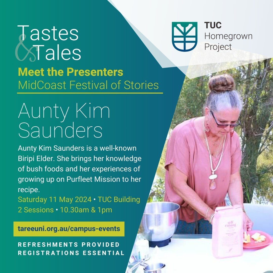 Meet the Presenter 🍽️ Aunty Kim Saunders⁠
⁠
Aunty Kim Saunders is a well-known Biripi Elder. She brings her knowledge of bush foods and her experiences of growing up on Purfleet Mission to her recipe.⁠
⁠
Join us at our Tastes &amp; Tales experience 