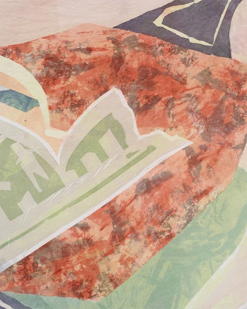 Camino, close up, screen printed on silk, 82 x 67cm, Janine Saul, 2025.jpg