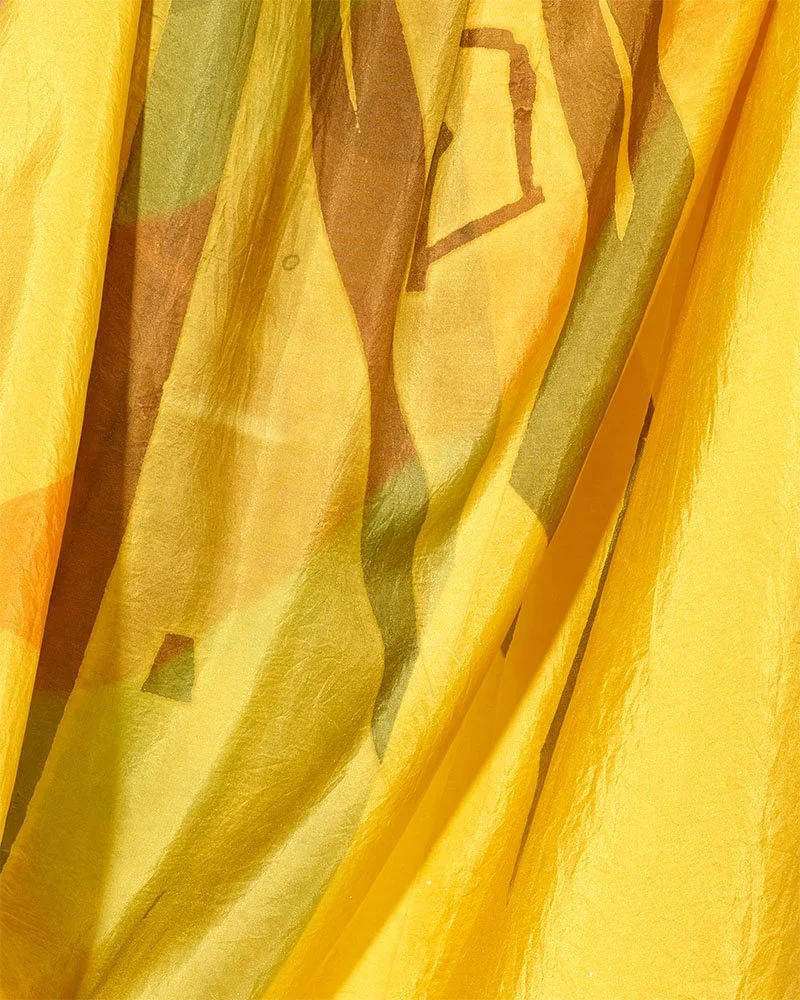 The amarillo, close up draped, screen print on silk, 98 x 112cm, Janine Saul, 2025.jpg