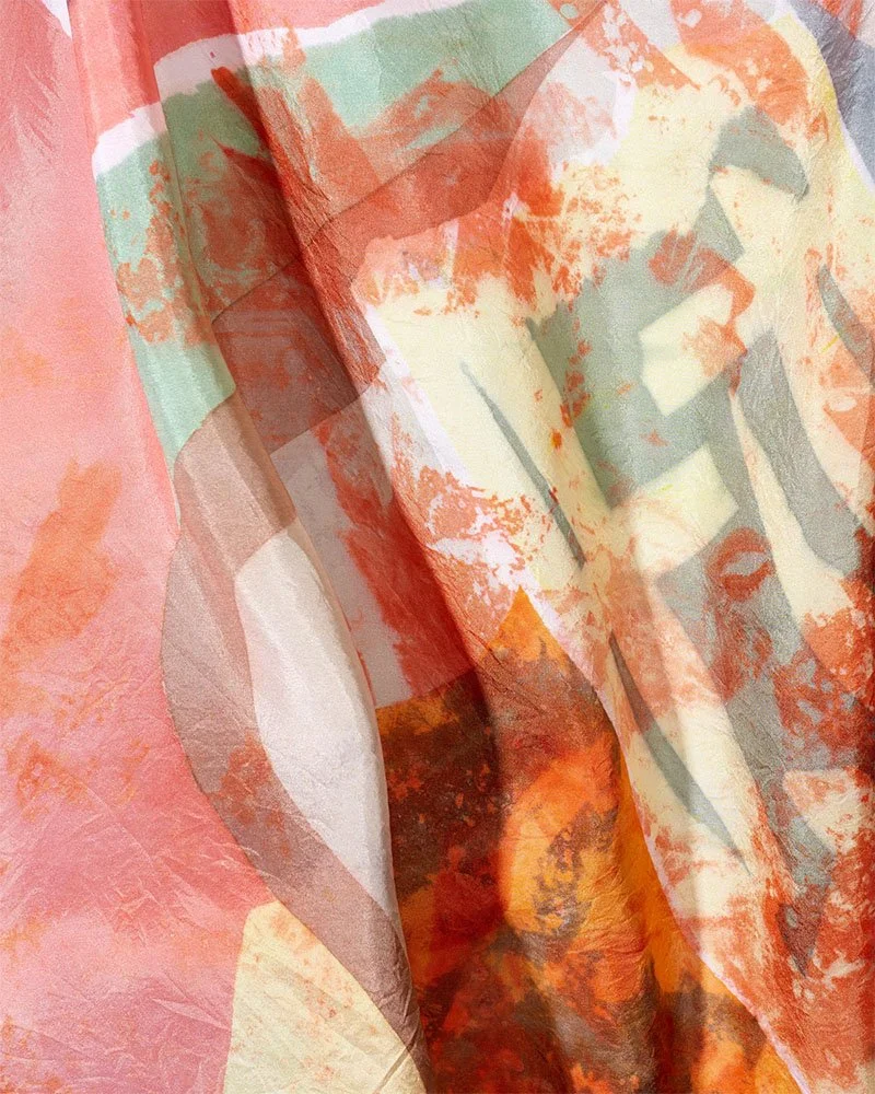 Puerta de sol, close up draped, screen printing on silk, 8 x 69cm, Janine Saul, 2025.jpg