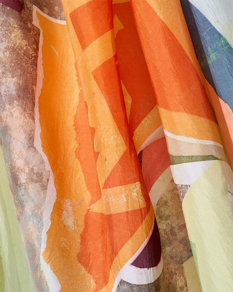 Rainbow Serpent - simplicity in the walk, close up draped, screen printed on silk, 137 x 229cm, Janine Saul, 2025.jpg
