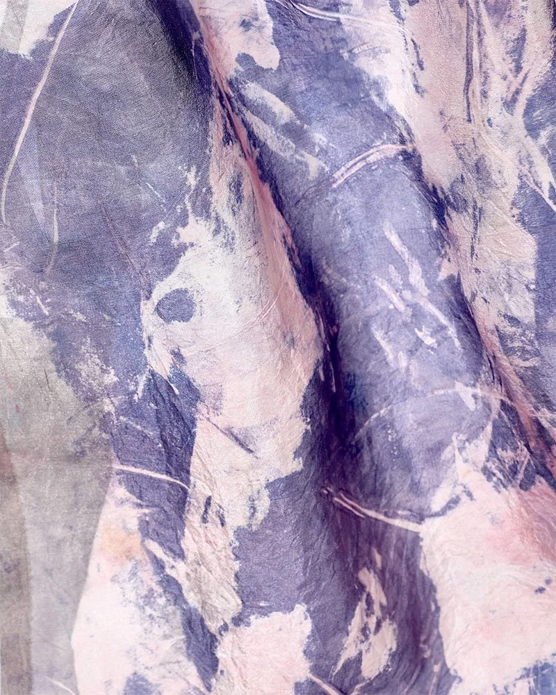 The couple of devotion, close up draped, screen print on silk, 35 x 56cm, Janine Saul, 2025.jpg