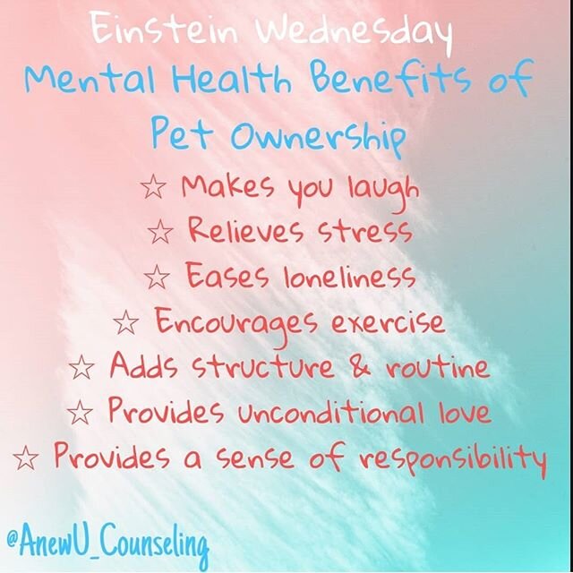 Happy hump day! Did you know that having a pet can prove beneficial to your overall wellness?
.
.
.
#humpday #wednesday #einstein #pet #mentalhealth #wellness #therapy #counseling #benefit #stress #psychology #wellbeing #orlando #health