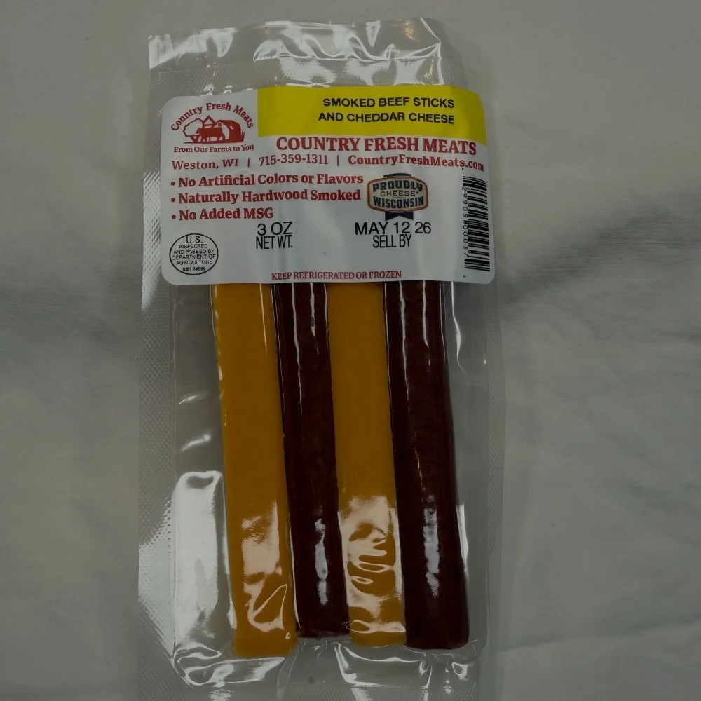 COUNTRY FRESH MEATS SMOKED BEEF STICKS AND CHEDDAR CHEESE 3OZ
