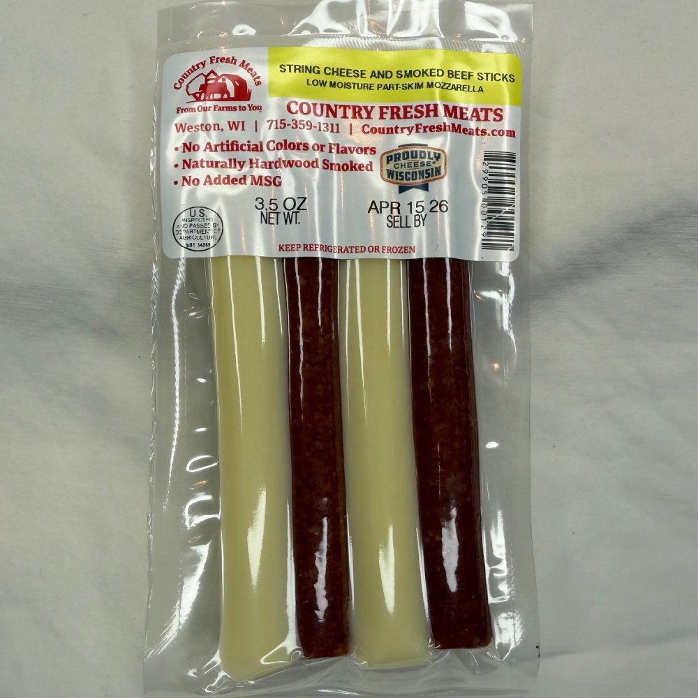 COUNTRY FRESH MEATS SMOKED BEEF STICKS AND STRING CHEESE 3OZ