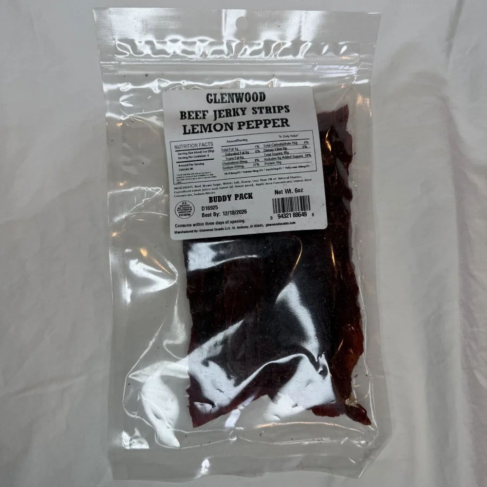 GLENWOOD LEMON PEPPER JERKY STRIPS 6 OZ BUDDY PACK
