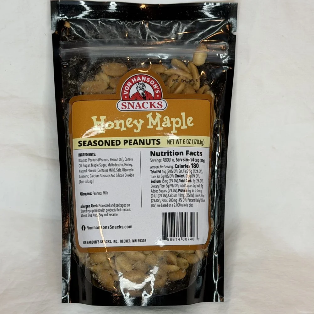 VON HANSON'S HONEY MAPLE PEANUTS 6 OZ