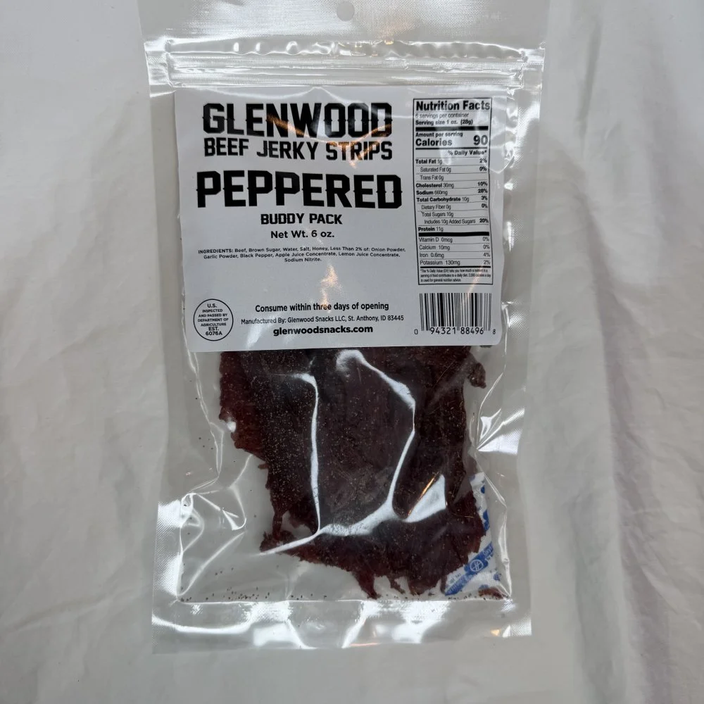 GLENWOOD PEPPERED JERKY STRIPS 6 OZ BUDDY PACK