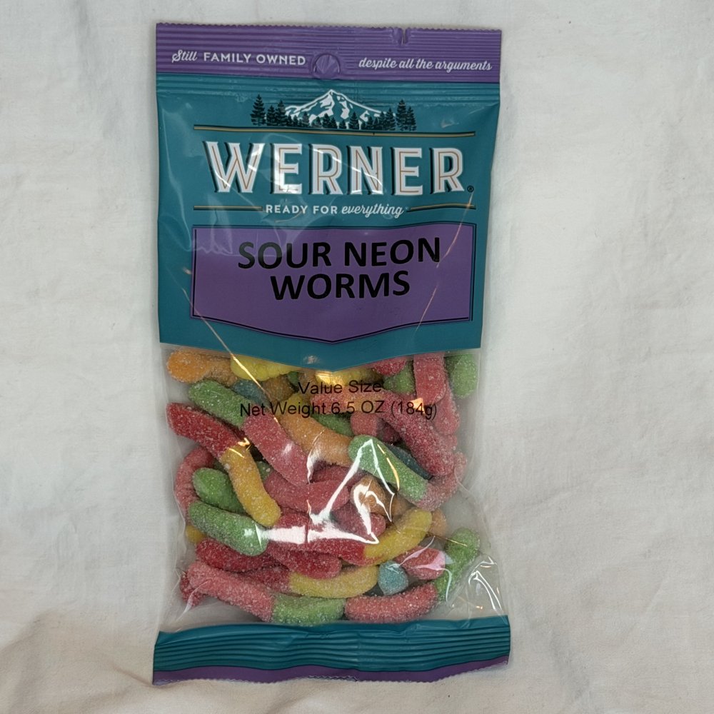 WERNER SOUR NEON WORMS 7 OZ