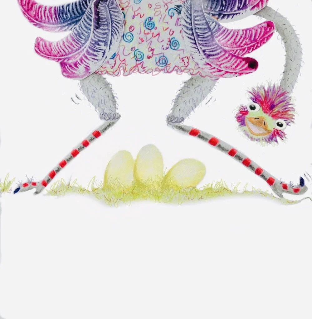 Ostrich with eggs character