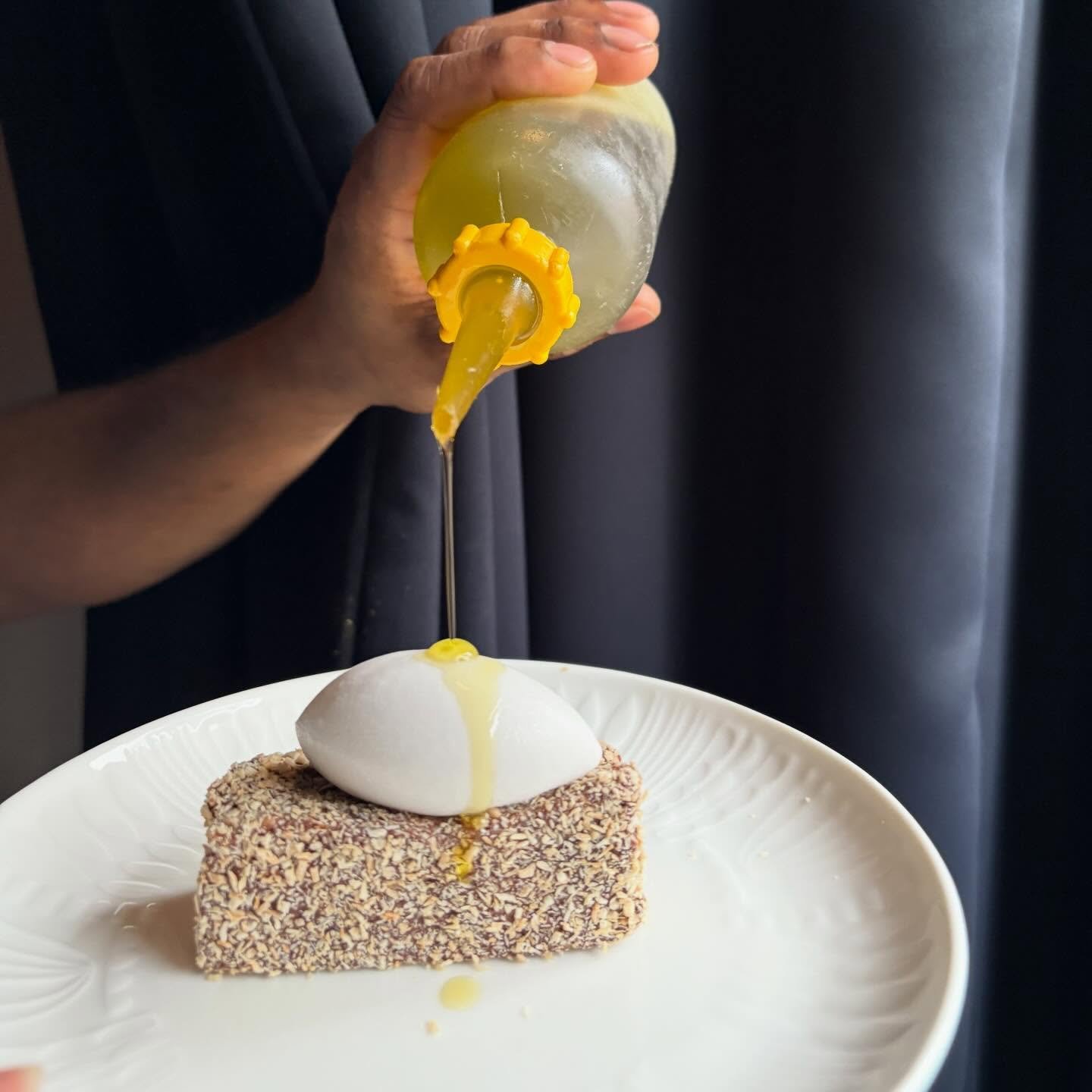 Ganache with hazelnuts and a coconut sorbet.

For those with a penchant for chocolate.