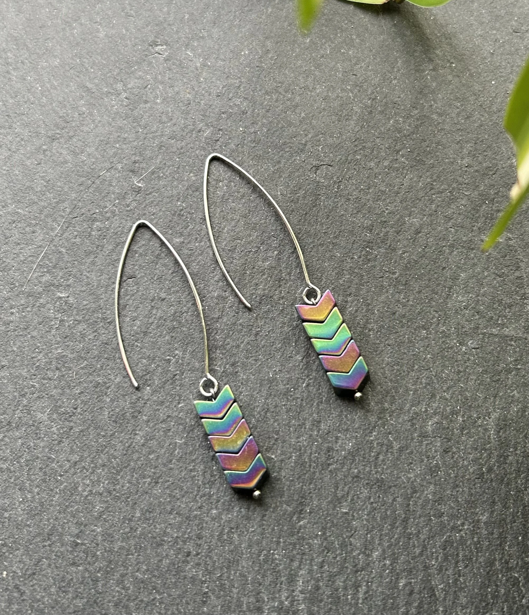 Rainbow Hematite Dangle Earrings