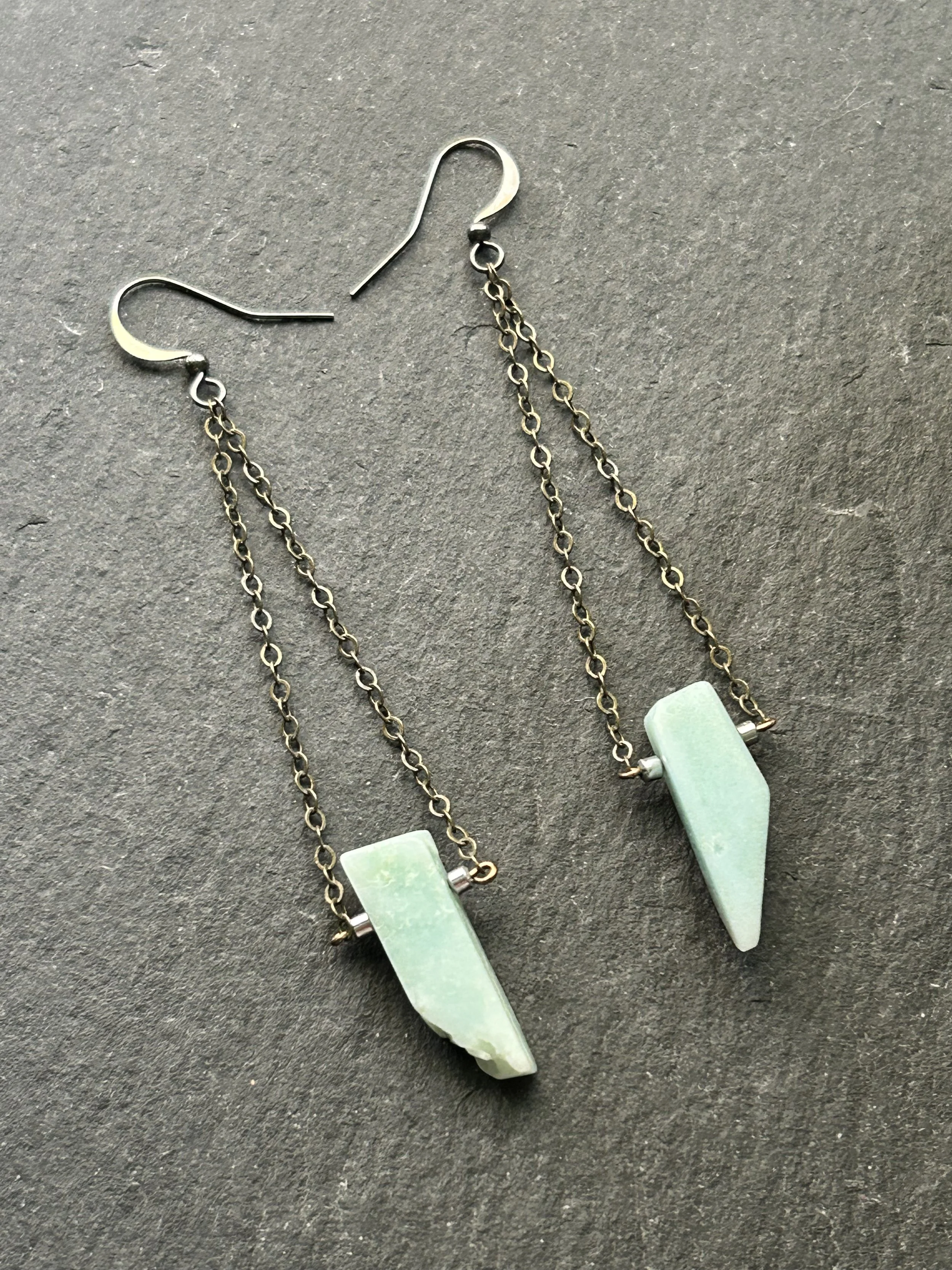 Amazonite & Hematite Vintage Chain Earrings