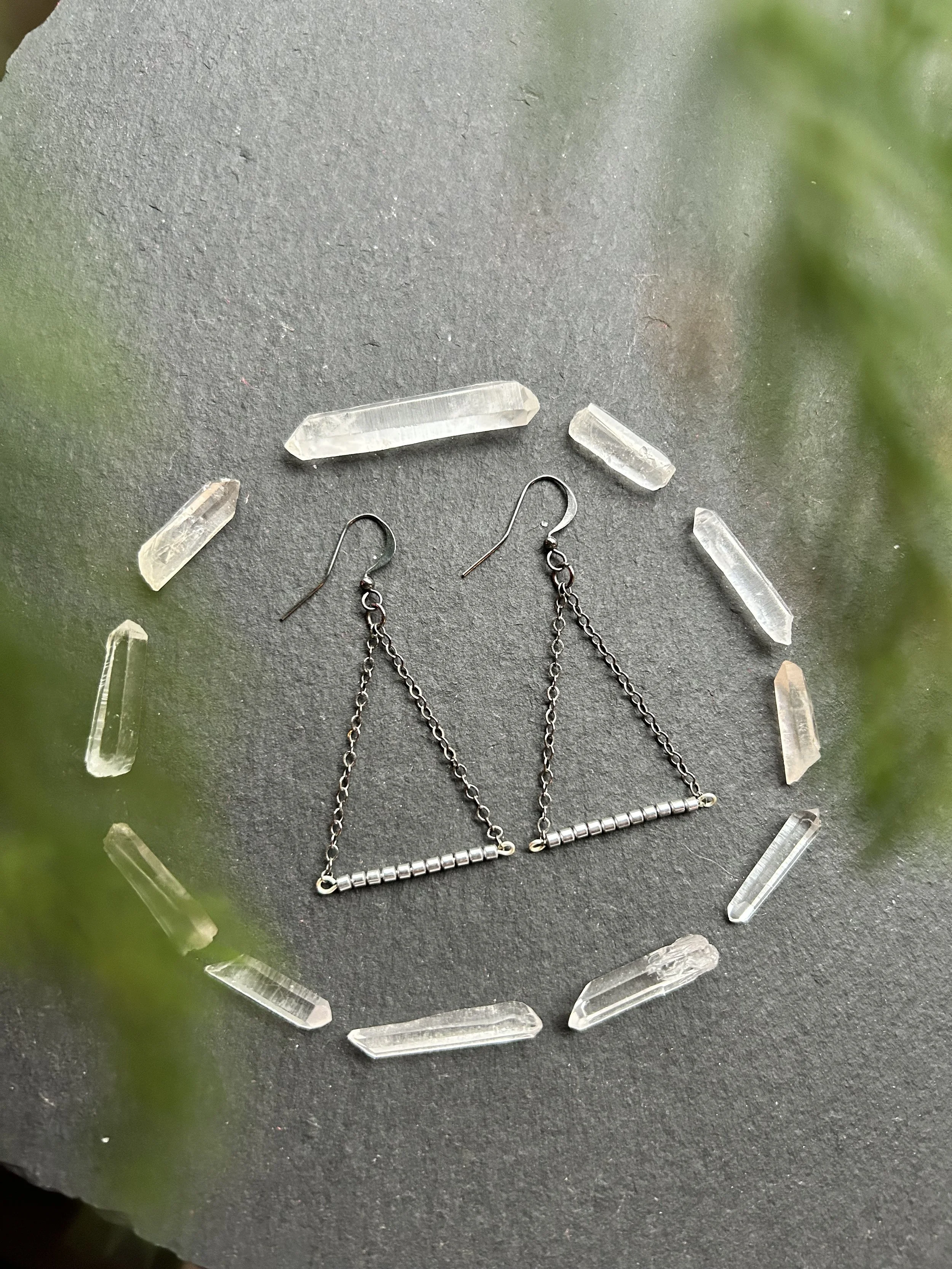Hematite Triangle Earrings
