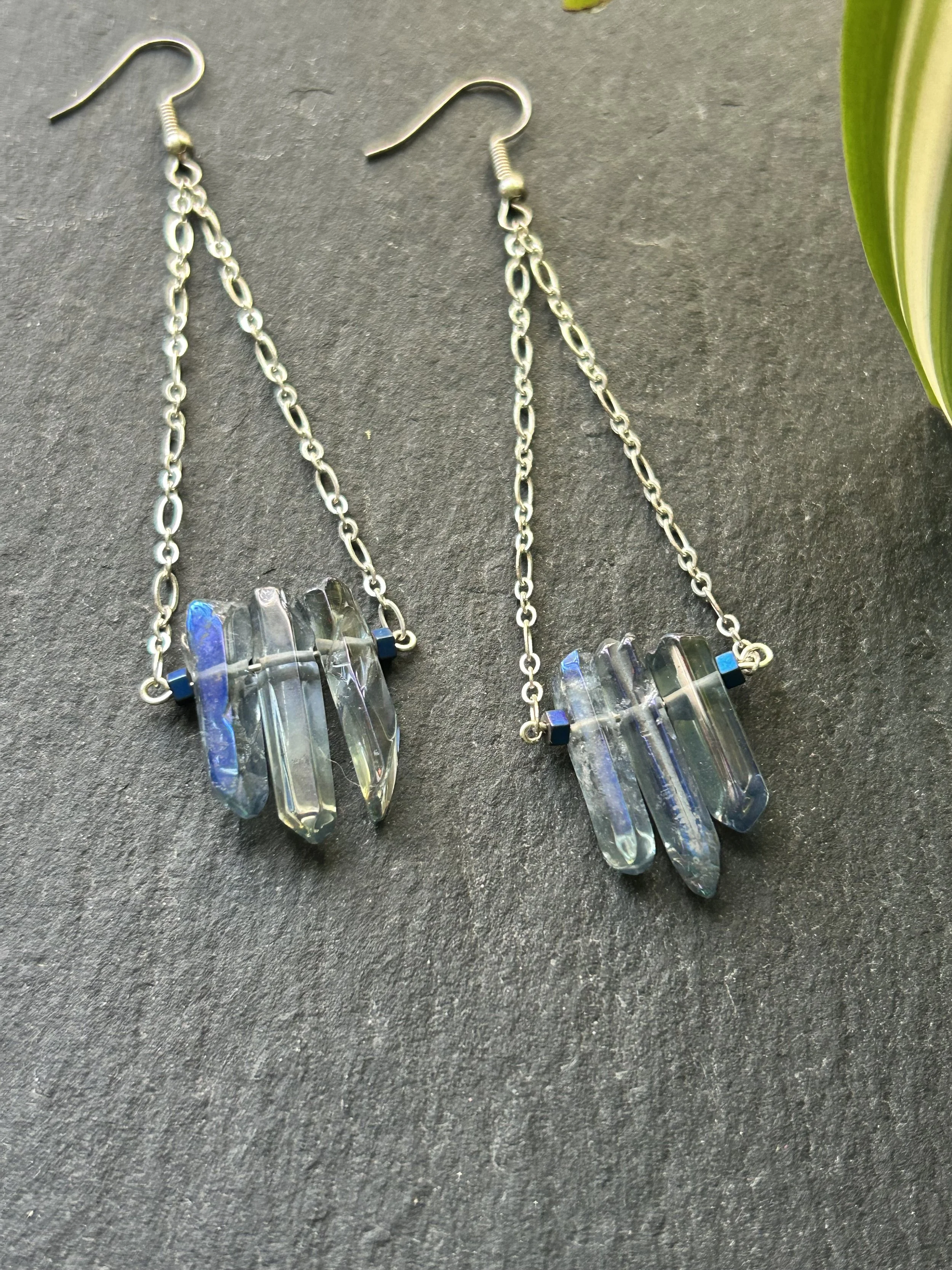 Celestial Blue Aura Quartz Drop Earrings