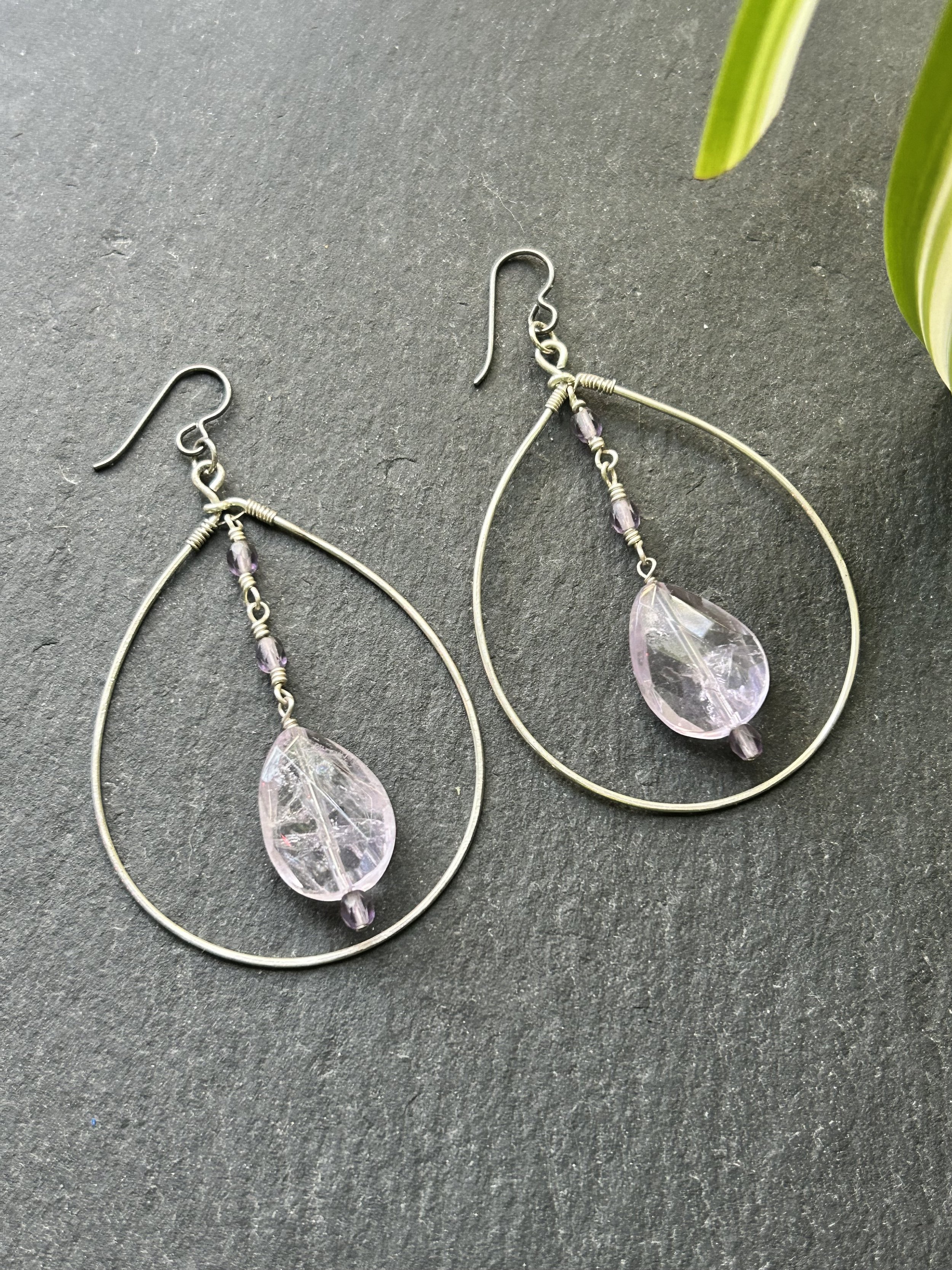 Amethyst Sterling Silver Teardrop Hoops
