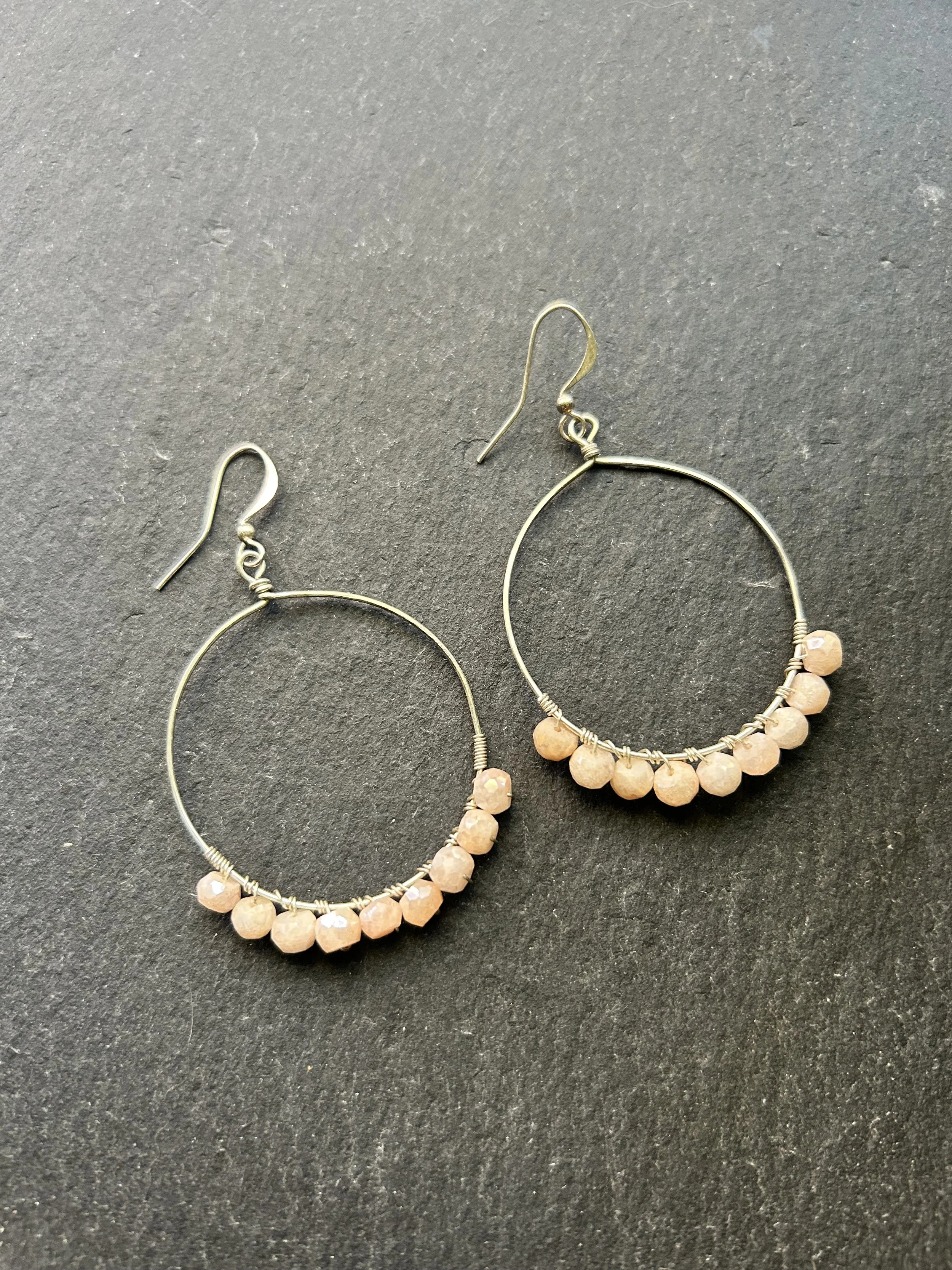 Peach Moonstone Sterling Hoops