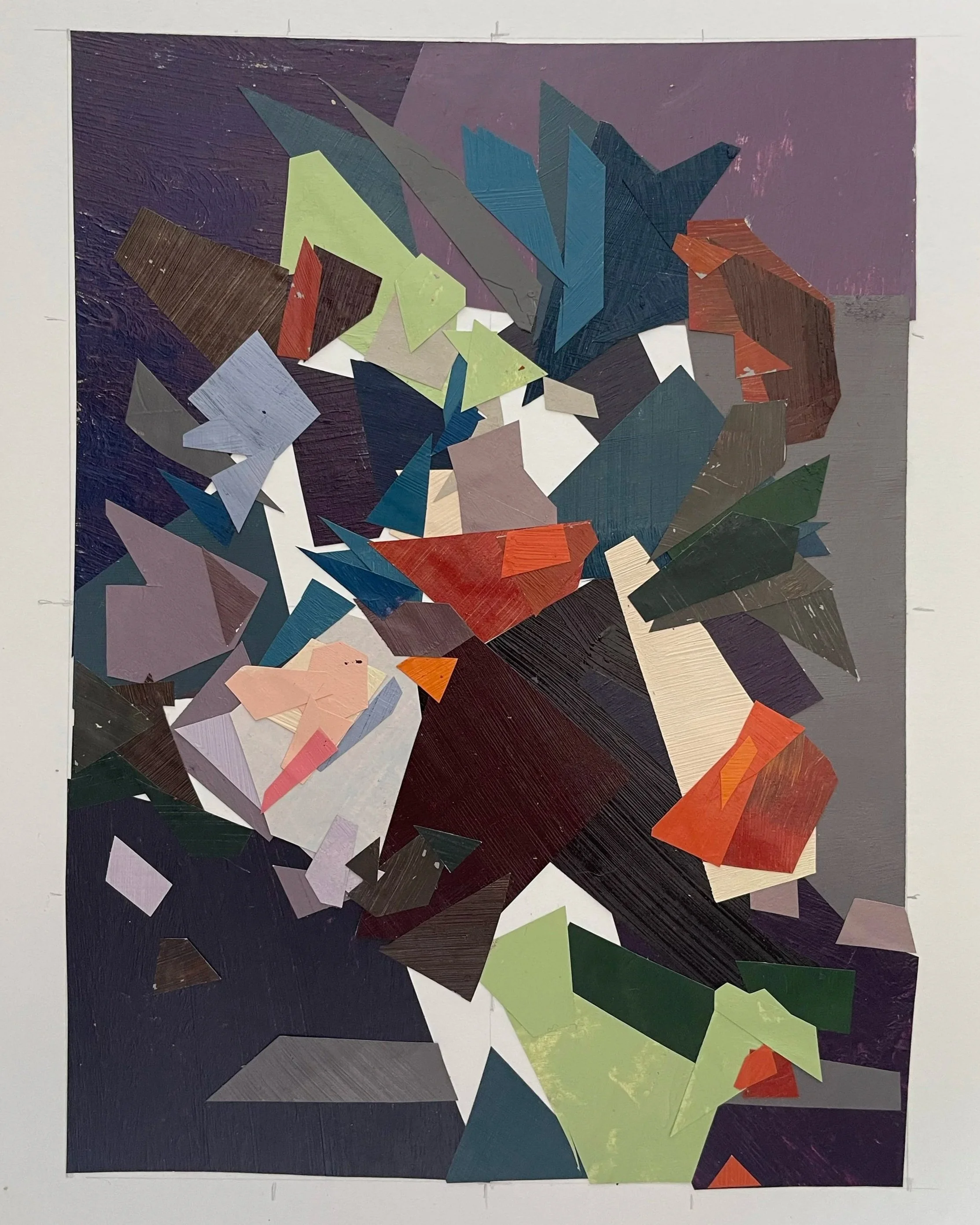 Study in Phthalo (After van Huysum) (2025), Collage, 7” x 5"