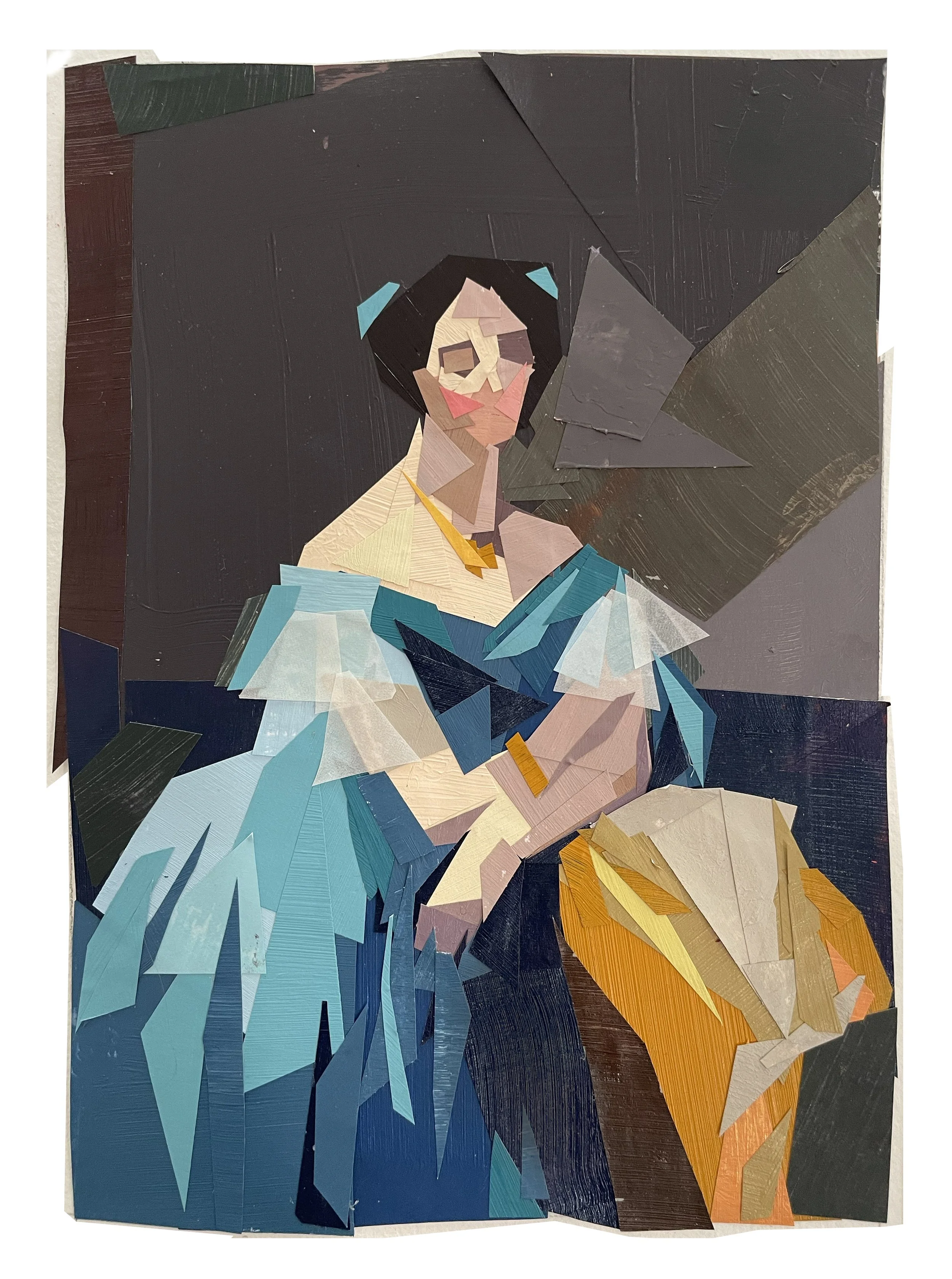 Study in Blue (After Ingres) (2025), Collage, 7" x 5"