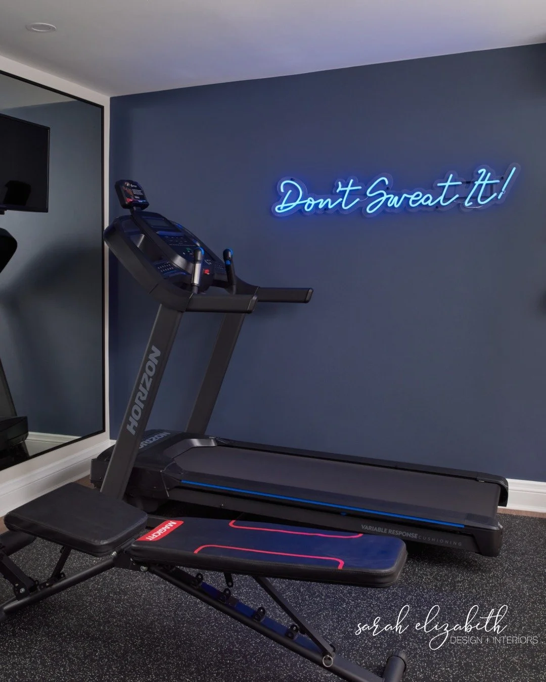 Home gyms should pump you up &mdash;and sometimes all it takes is the right dose of motivation. At #ProjectPonytrail, we amped up the energy with a neon sign that sets the tone: &ldquo;Don&rsquo;t Sweat It!&rdquo;

Colour, lighting, and playful detai
