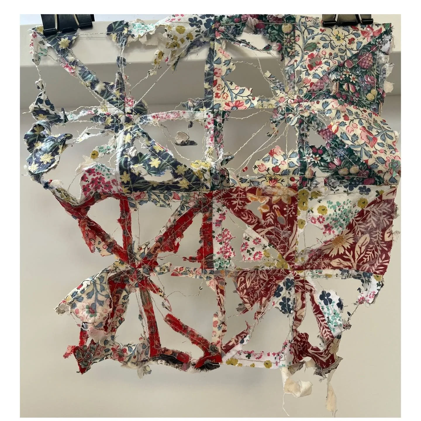 My next sample, 'Distress'.
Displacement from home easily leads to distress. What happens when the forces that cause the distress continue relentlessly and there is no protection? 

Many patchwork quilts are made with scraps of material leftover from