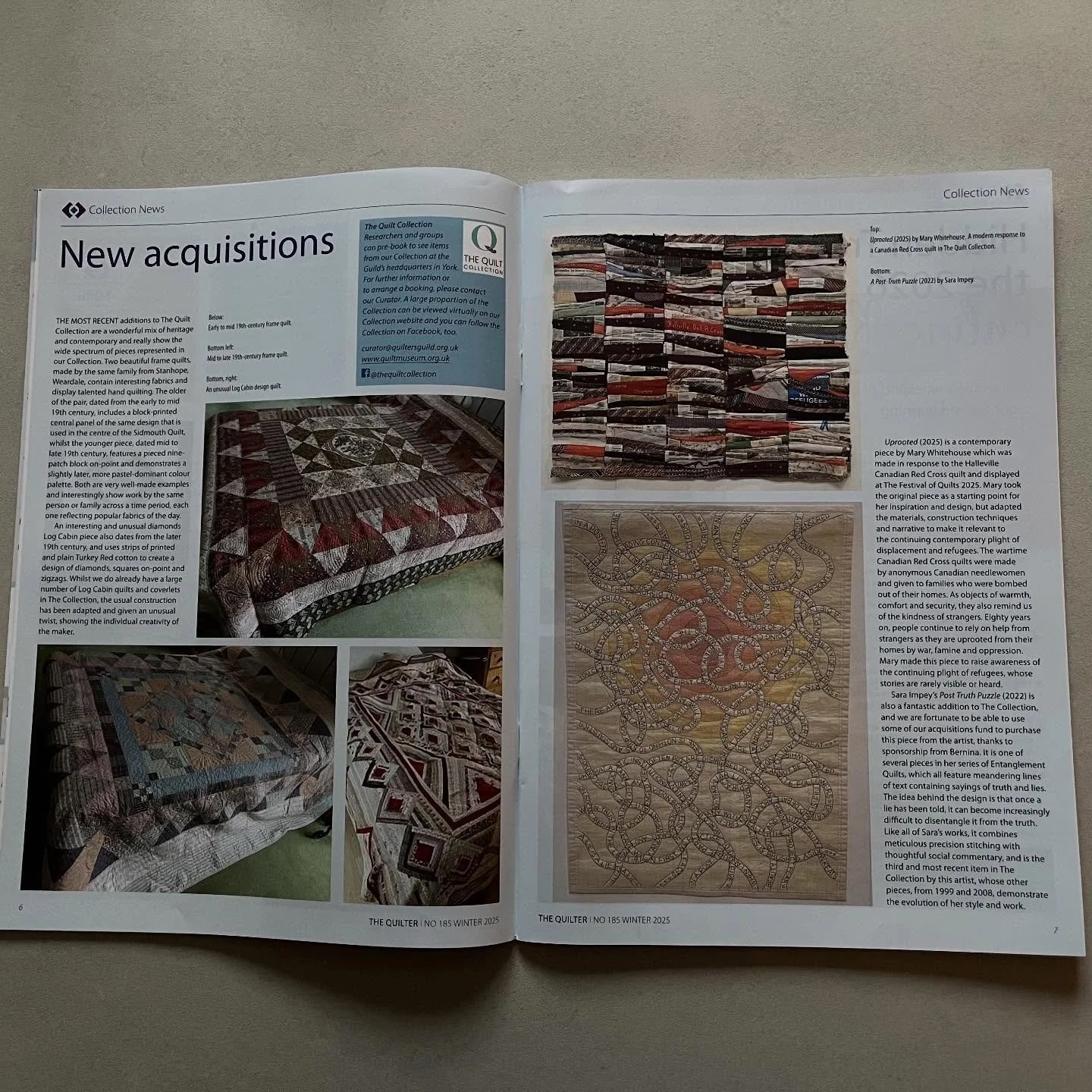 Chuffed to see my quilt, Uprooted, in the new edition of The Quilter from @thequiltersguild  it has recently been accepted into The Quilt Collection alongside a quilt by the esteemed @sara.impey 
More about the quilt on my blog , link in bio. 
#activ