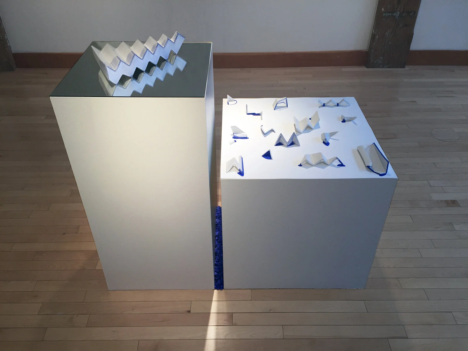   New Garnitures , 2017.  Porcelain, underglaze, paper, colored pencil, mirror.  Installed at White Box Gallery, Portland, OR 