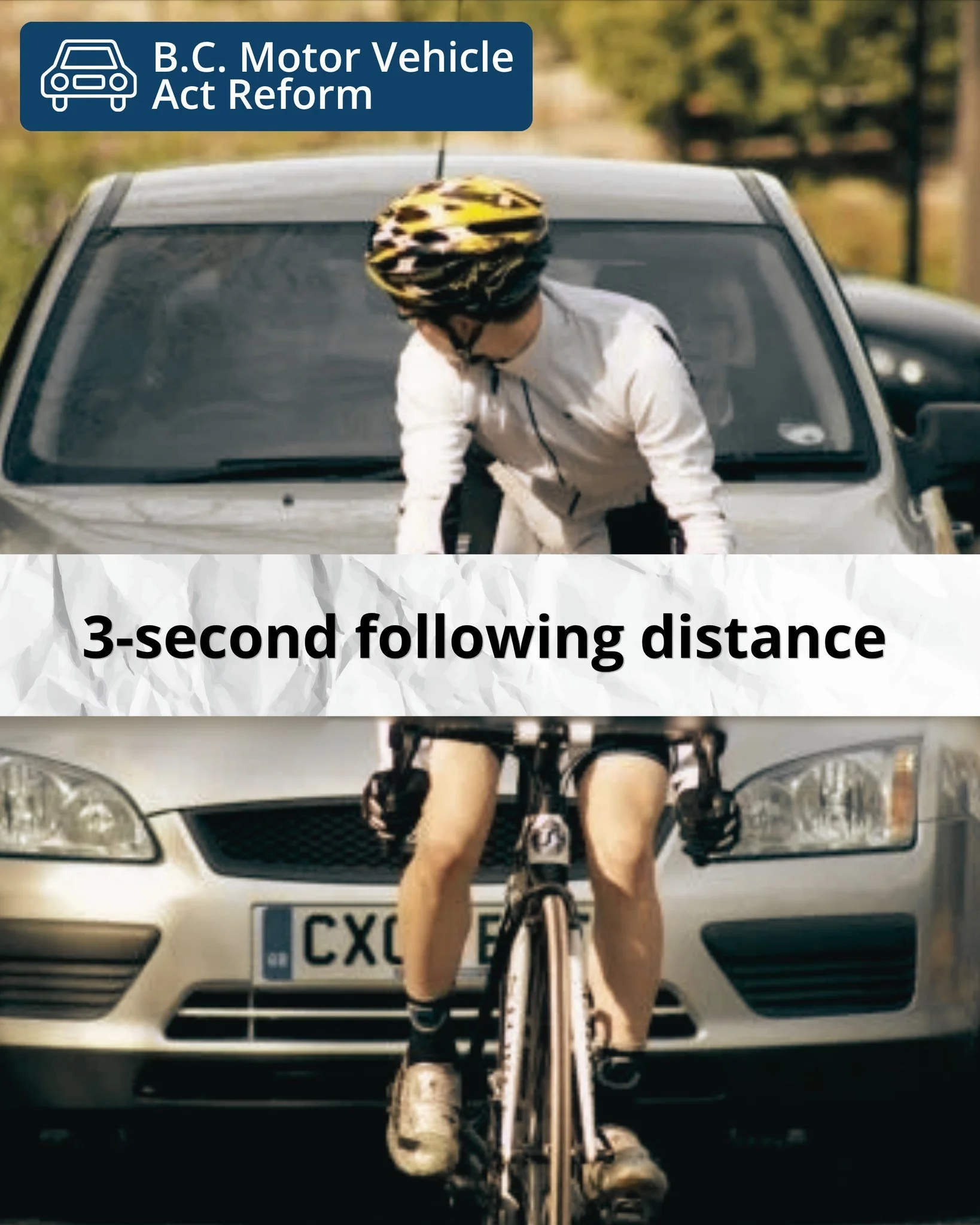 If you've ever been buzzed by a car while riding, you know how wrong that feels. 😑

We're asking the province to require a minimum 3-second following distance when drivers are behind a cyclist or other vulnerable road user. 

Not just a recommendati