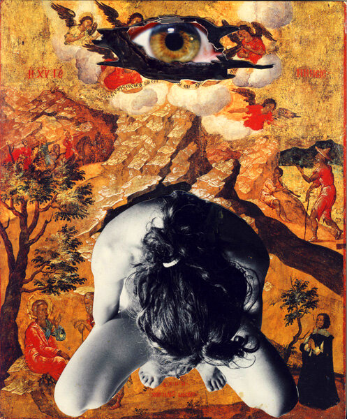 Birth, 2011. Collage. Found image, black and white photograph. 16.5x20cm