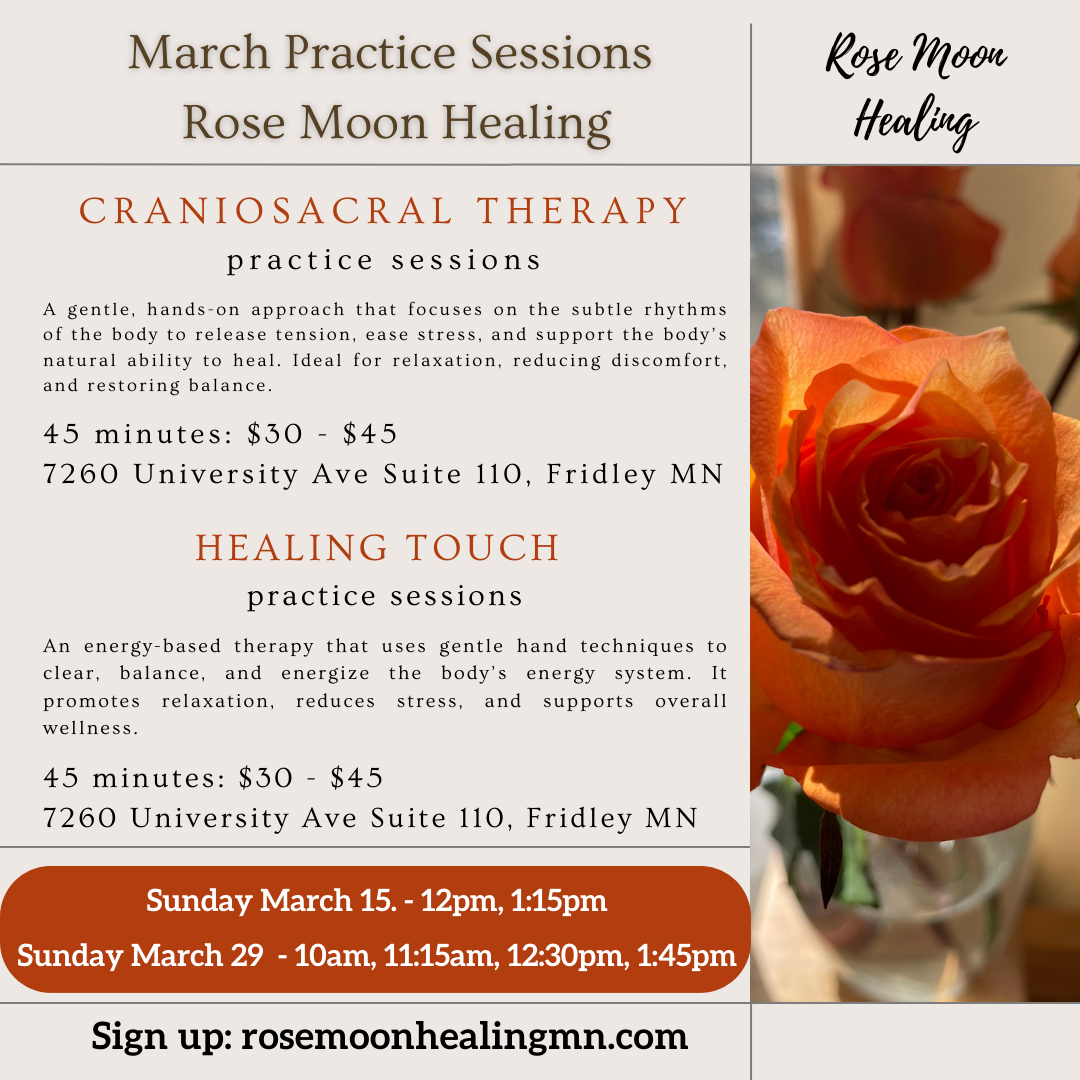 Practice Sessions for Craniosacral Therapy and Healing Touch - Fridley MN
