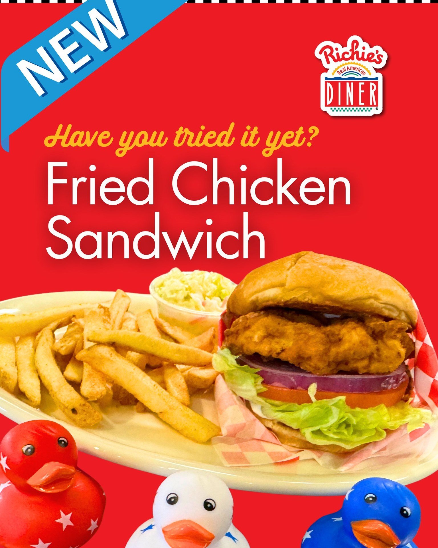 Have you tried it yet? Richie&rsquo;s Diner Rancho Cucamonga has a NEW Fried Chicken Sandwich. Served with our made-onsite French Fries and a side of Cole Slaw. Good Country Cookin&rsquo; in every bite.  Extra napkins available at no charge!