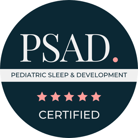 PSAD Pediatric Sleep & Development Certified logo with five pink stars and a pink dot.