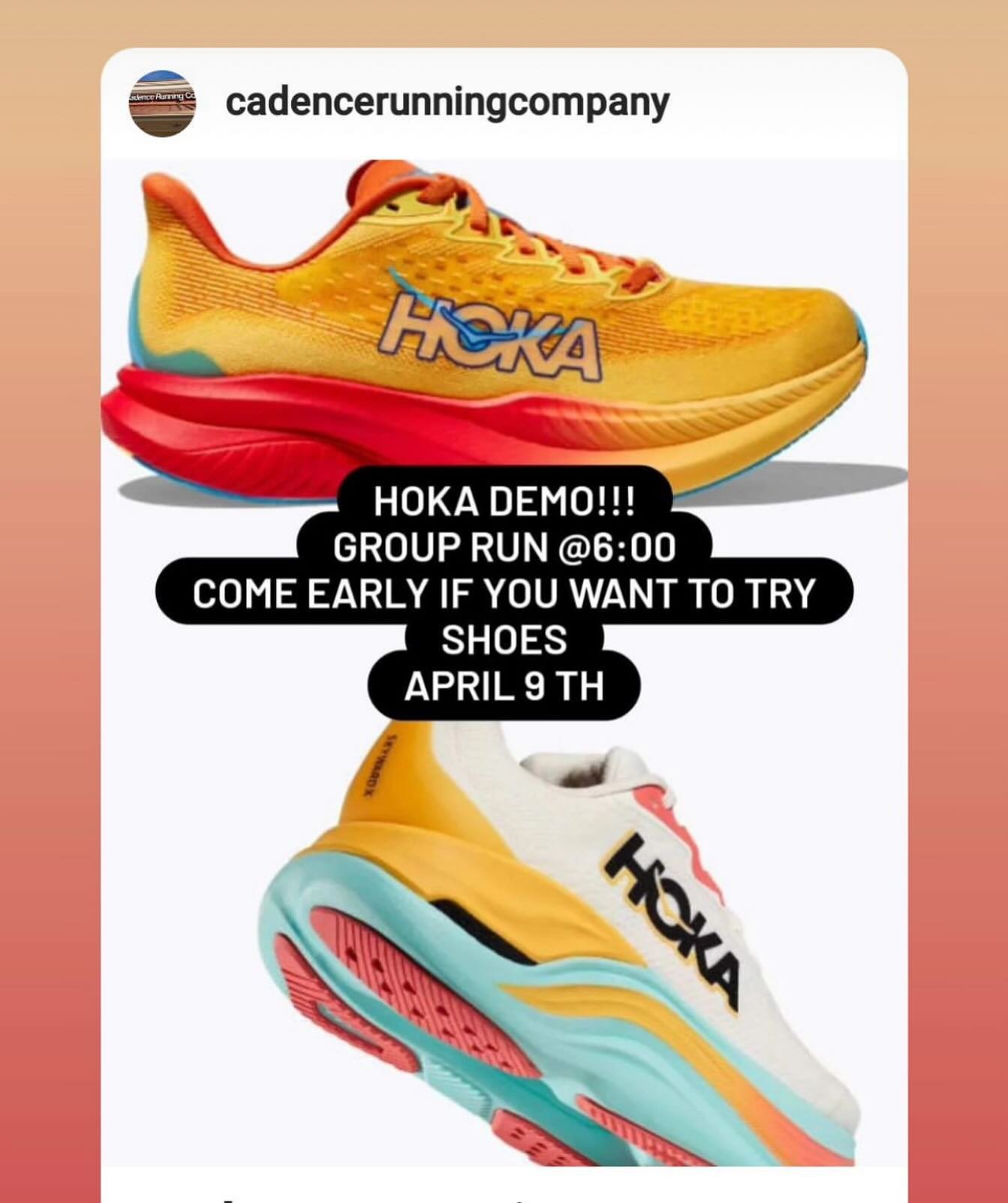Join our friends and partners at @cadencerunningcompany tomorrow (Tuesday 4/9 at 6 pm) for an awesome run and demo event! Swag, goodies, and a fun time!!! 🤩 🏃 🏃🏻&zwj;♀️ 🏃&zwj;♂️ 🥳 😎