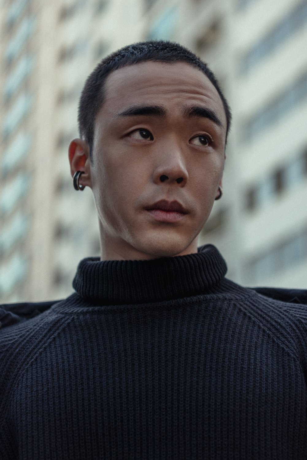 Outdoor fashion portrait of a Korean male model