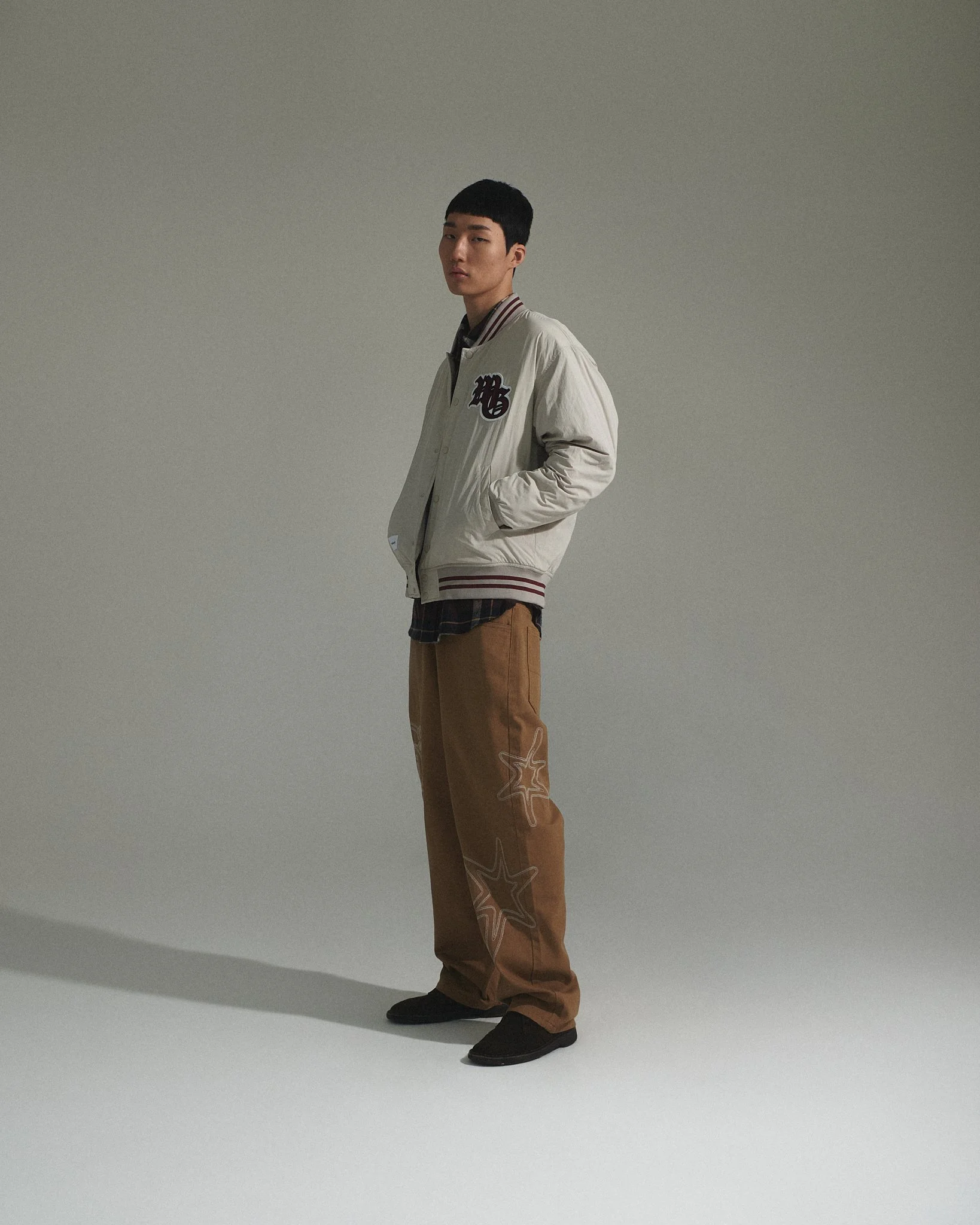 Streetwear fashion photograph of a male model in Seoul