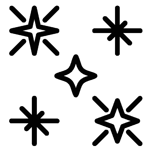 Five white stars and asterisks scattered on a black background.