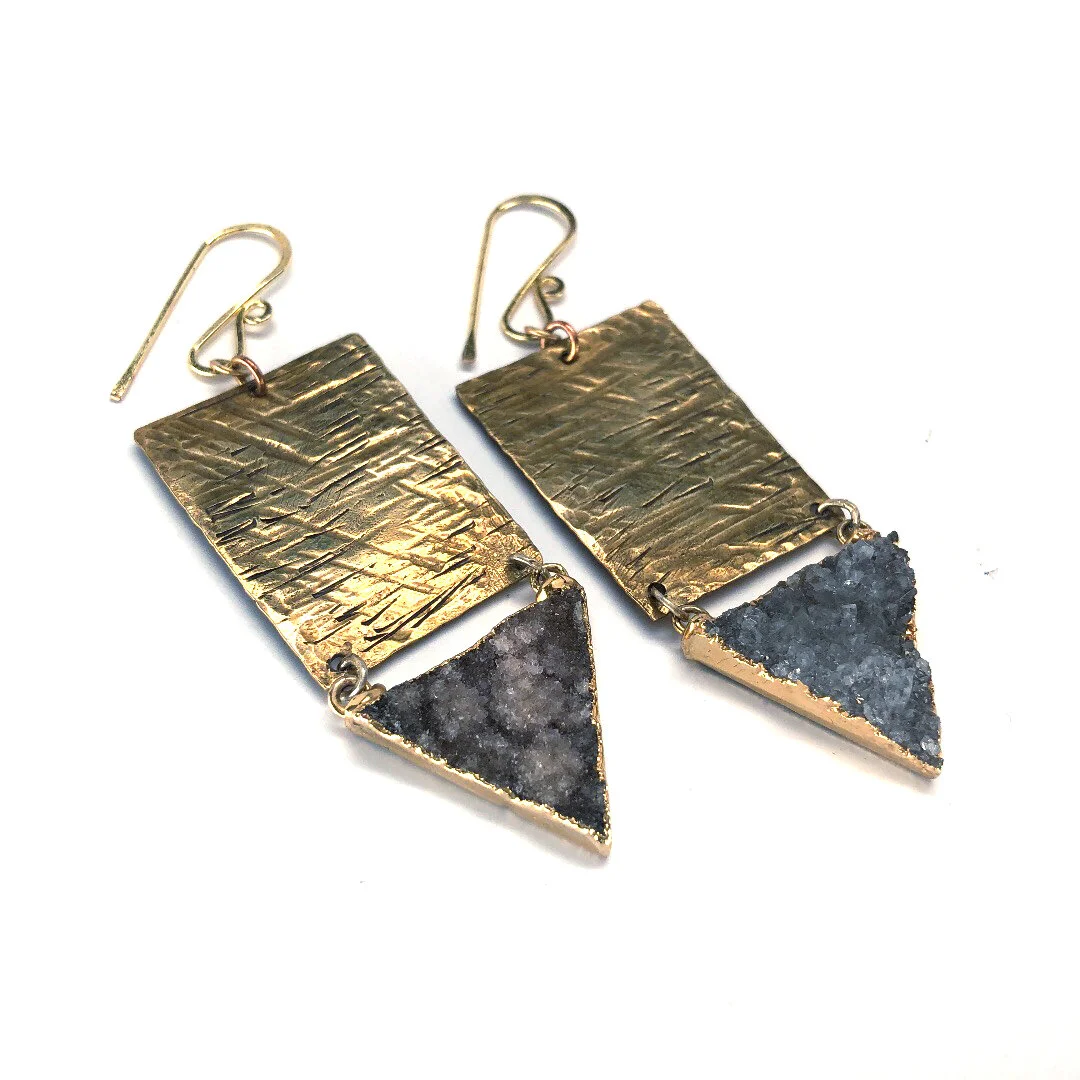 Druzy Amethyst Pendant Earrings 