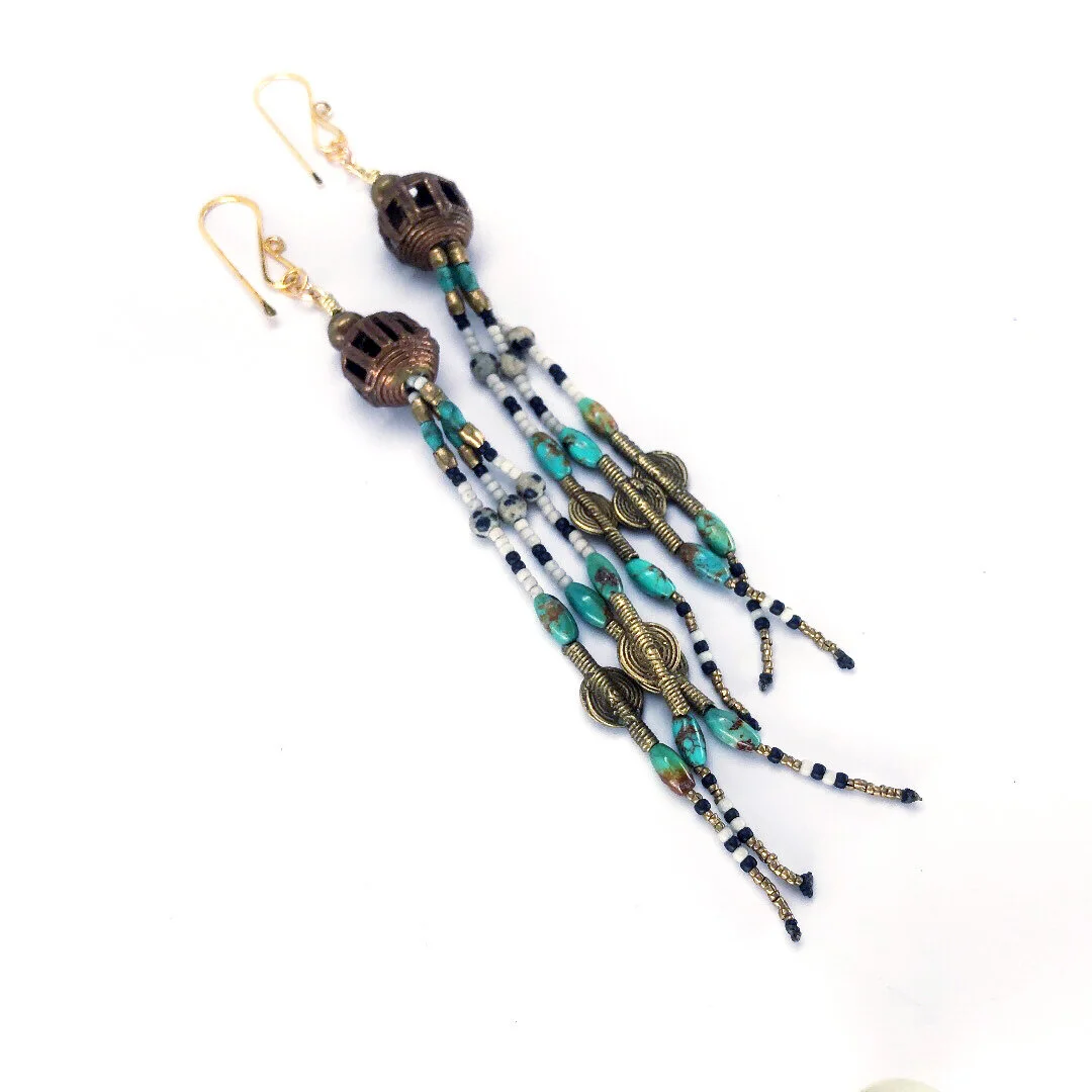 Antique Brass Multi strand Earrings 