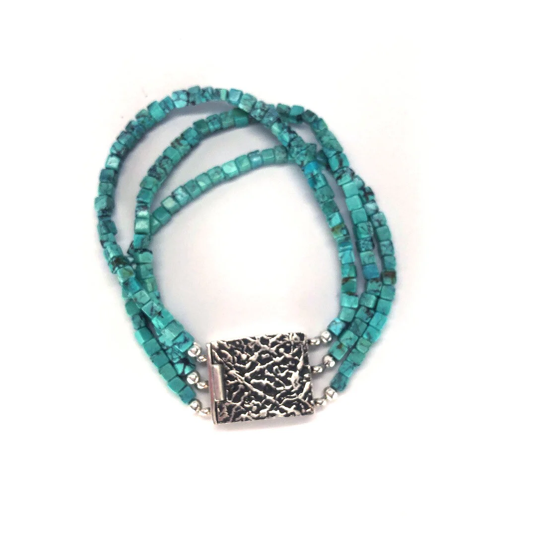 Fine silver , Turquoise multi Strand Bracelet
