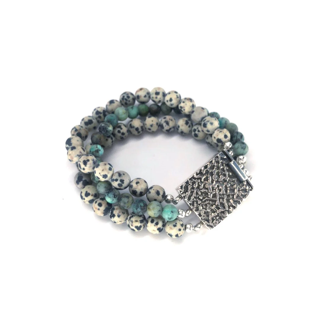 Fine silver , Matte Turquoise, Jasper Multi Strand bracelet