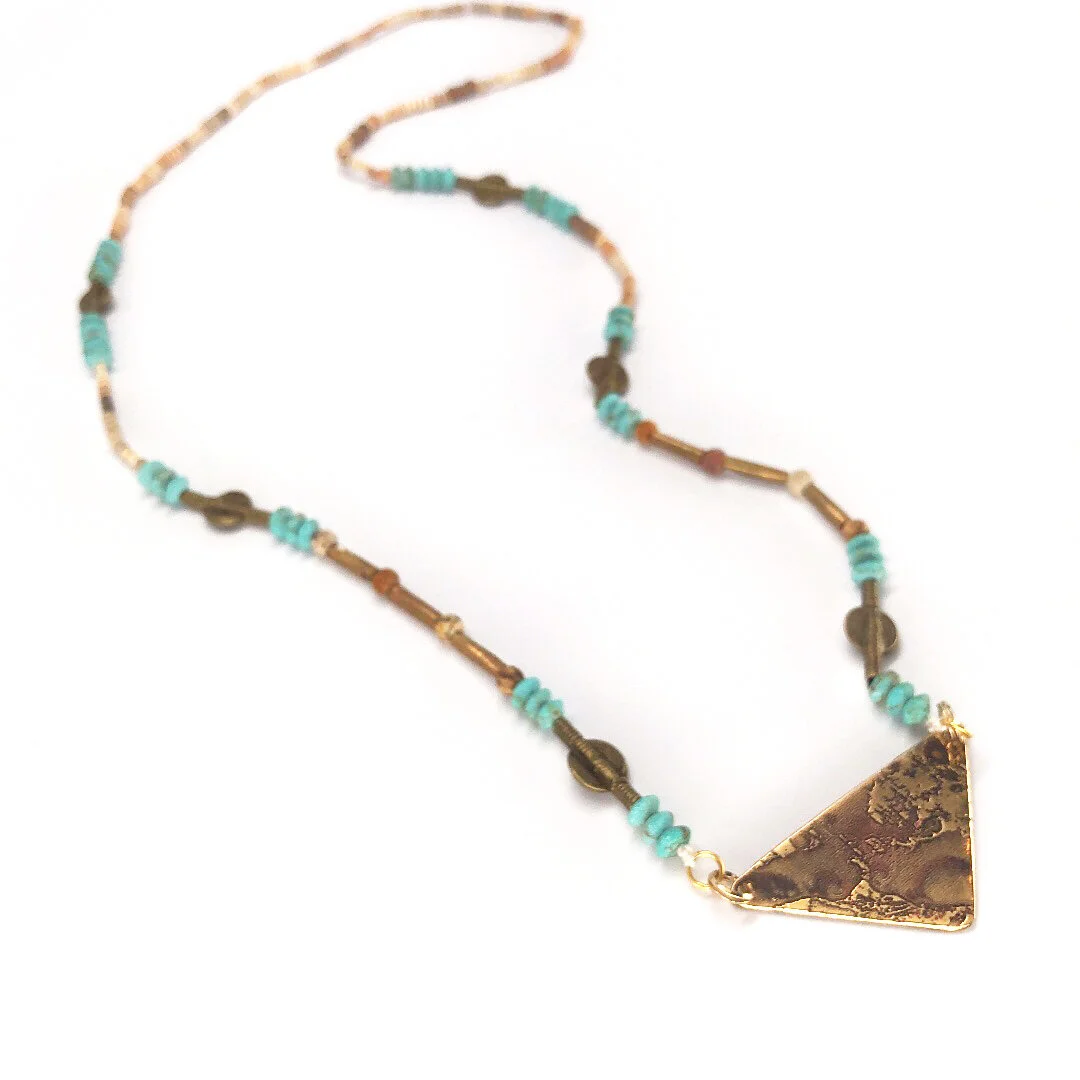 Long Beaded Triangle pendant necklace 