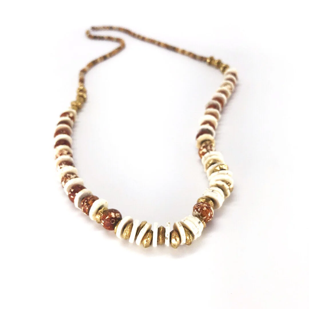 White disc and bead Necklace 