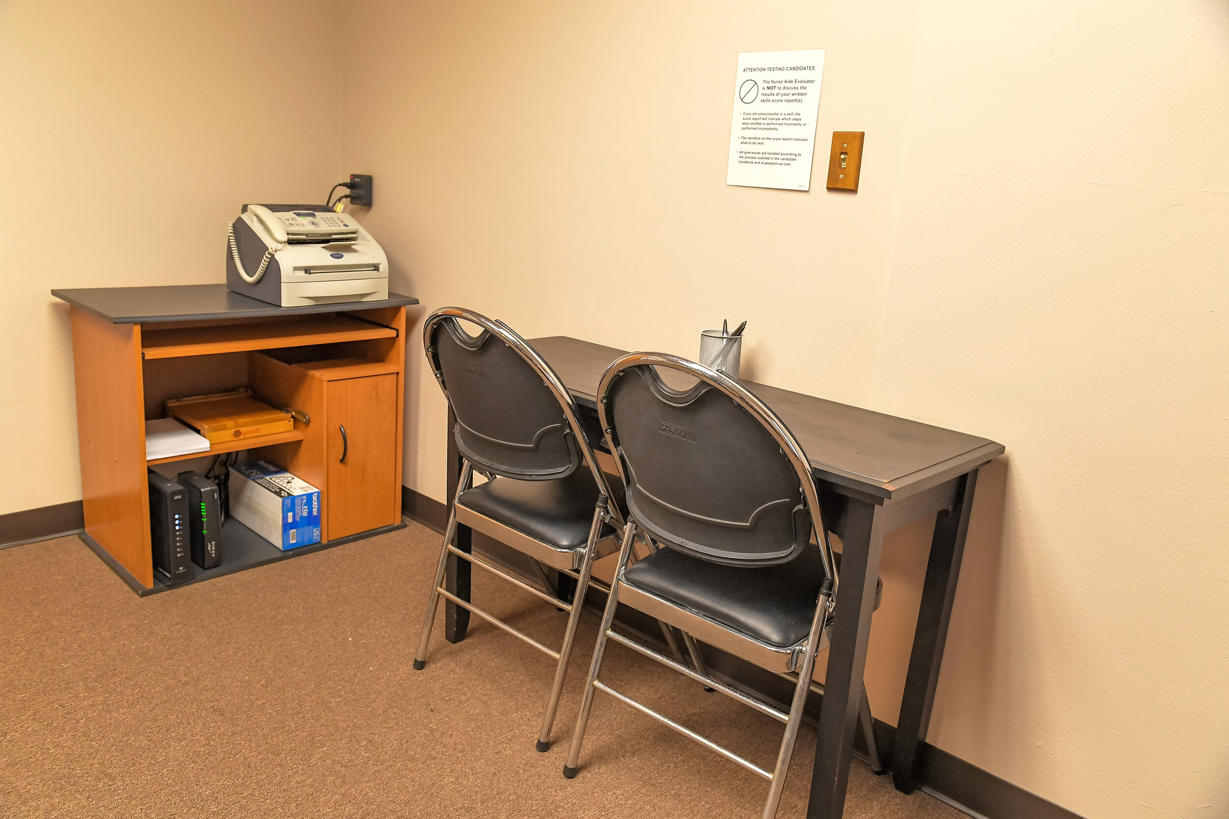   Fax machine and exit survey area  