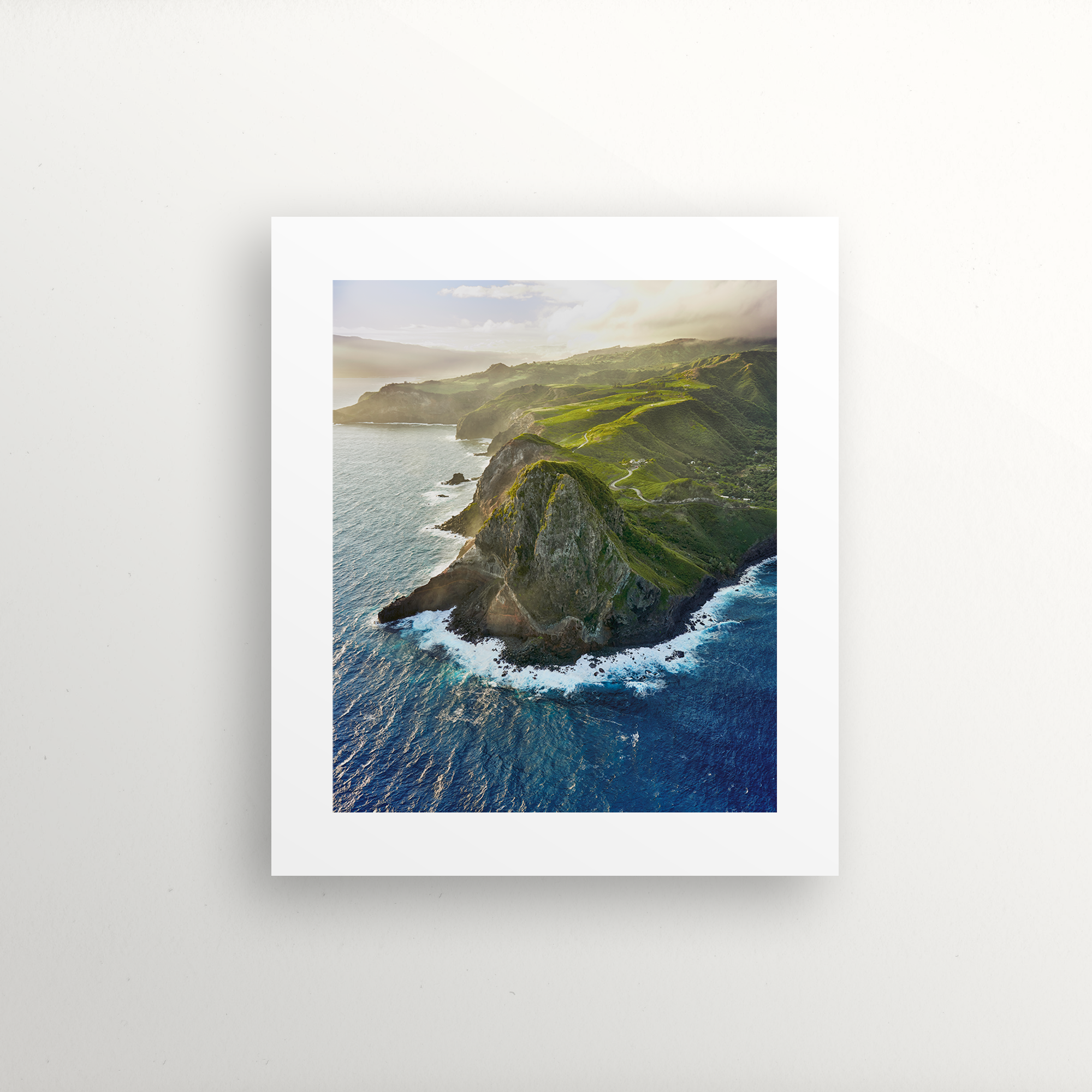 Print mockup of an aerial image of the Maui coastline.