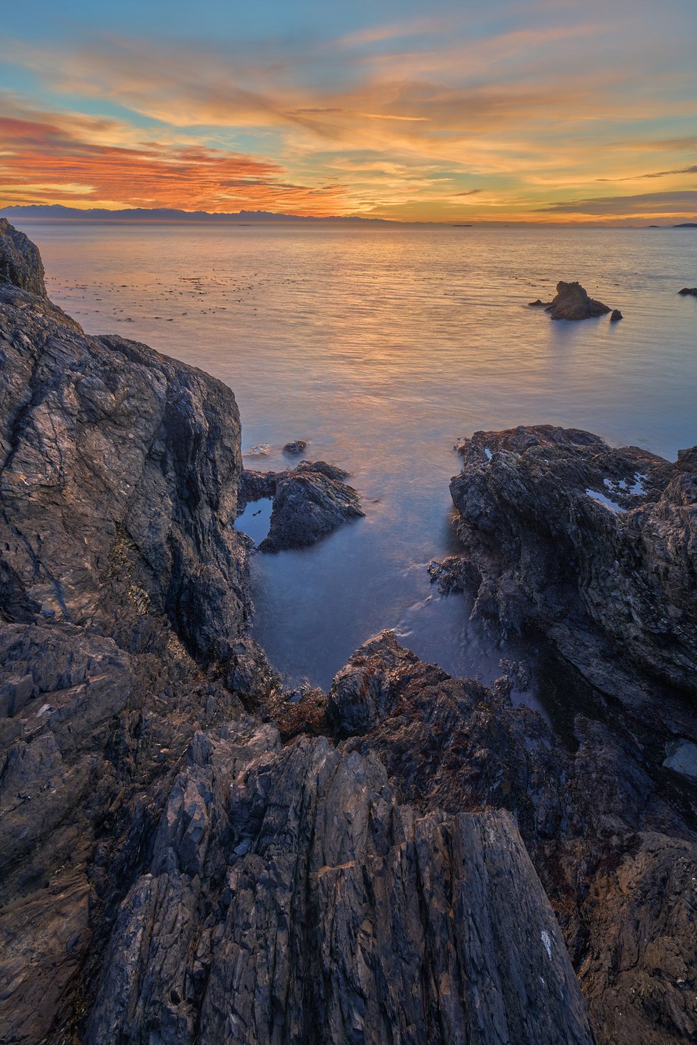 Rocky coastline sunset